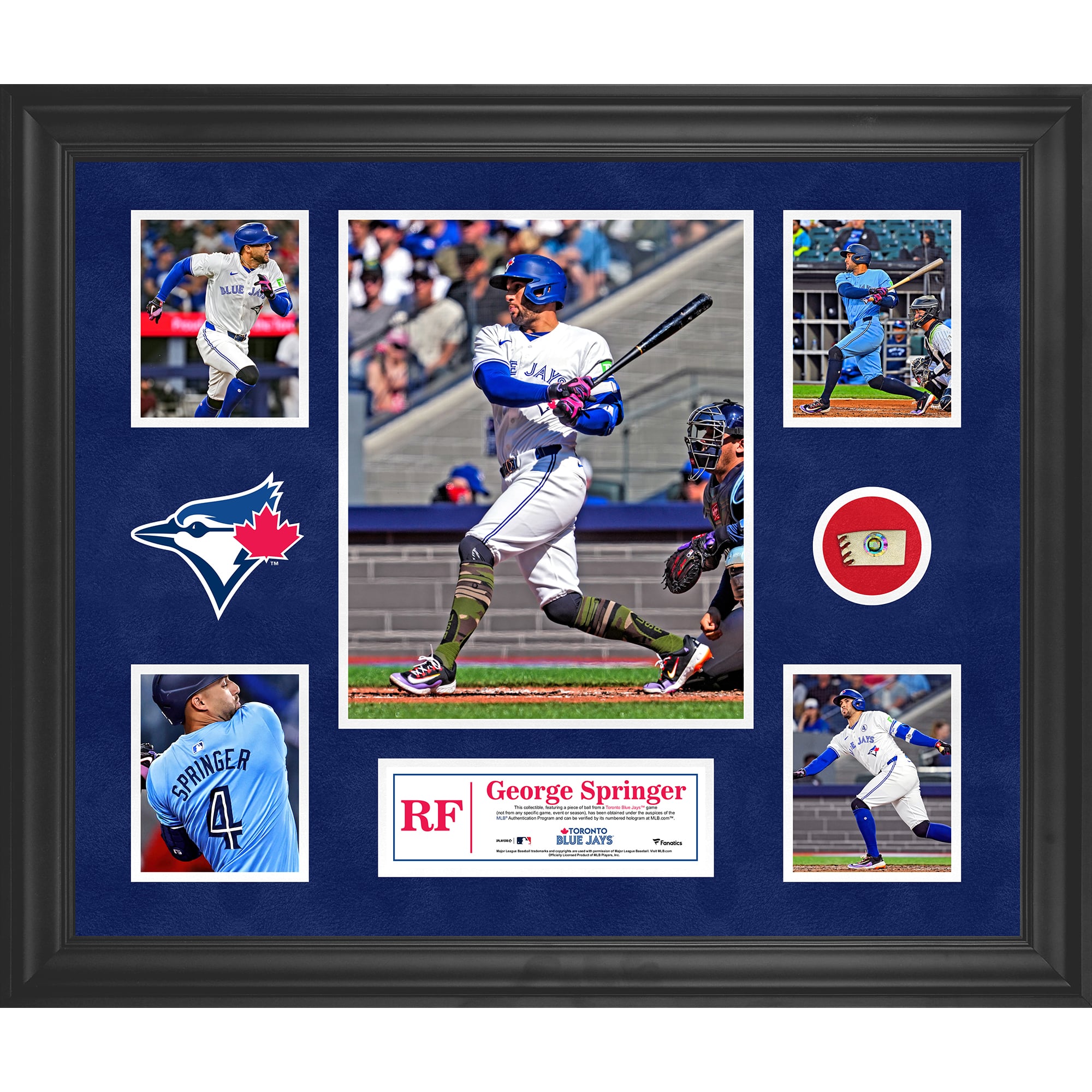 George Springer Toronto Blue Jays Framed 5-Photo Collage with a Piece of Game-Used Ball George Springer Toronto Blue Jays Framed 5-Photo Collage with a Piece of Game-Used Ball