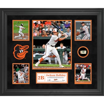 Jackson Holliday Baltimore Orioles Framed 5-Photo Collage with a Piece of Game-Used Ball