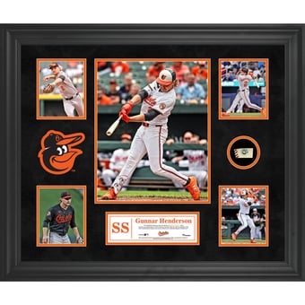 Gunnar Henderson Baltimore Orioles Framed 5-Photo Collage with a Piece of Game-Used Ball