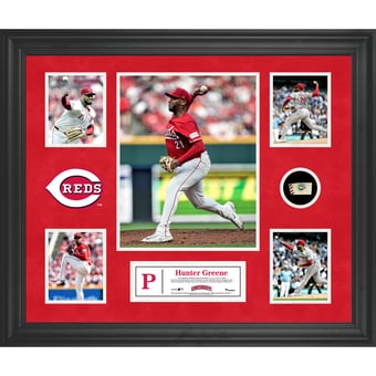 Hunter Greene Cincinnati Reds Framed 5-Photo Collage with a Piece of Game-Used Ball