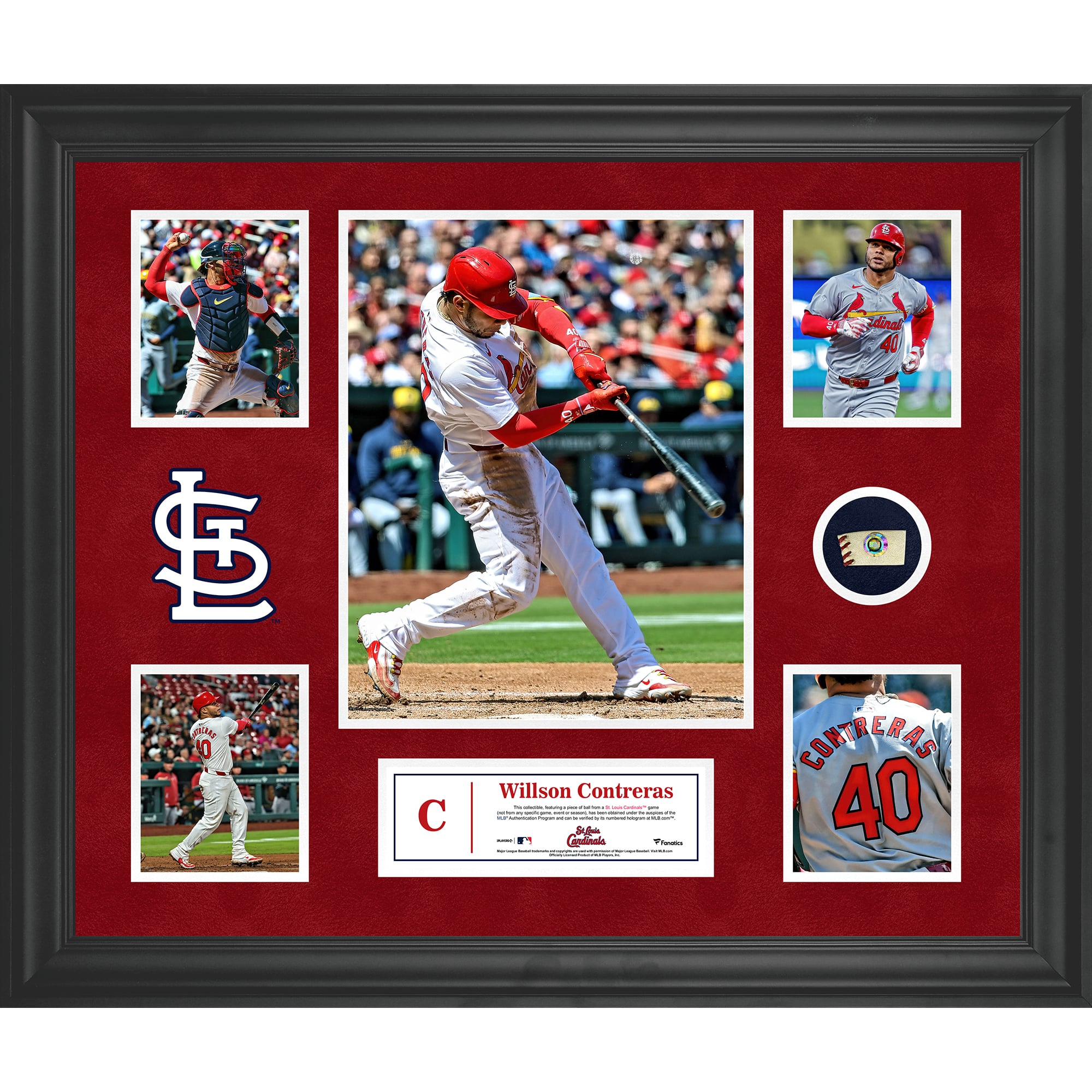 Willson Contreras St. Louis Cardinals Framed 5-Photo Collage with a Piece of Game-Used Ball Willson Contreras St. Louis Cardinals Framed 5-Photo Collage with a Piece of Game-Used Ball