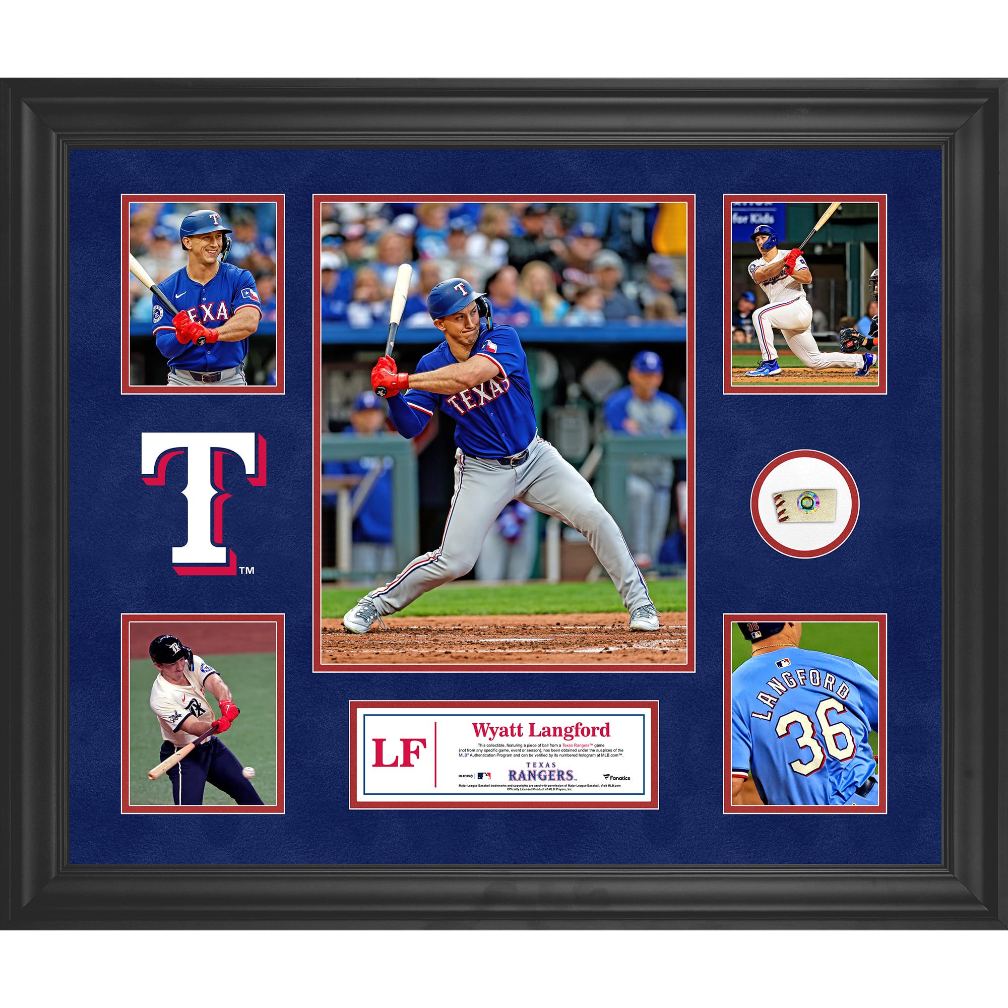 Wyatt Langford Texas Rangers Framed 5-Photo Collage with a Piece of Game-Used Ball Wyatt Langford Texas Rangers Framed 5-Photo Collage with a Piece of Game-Used Ball