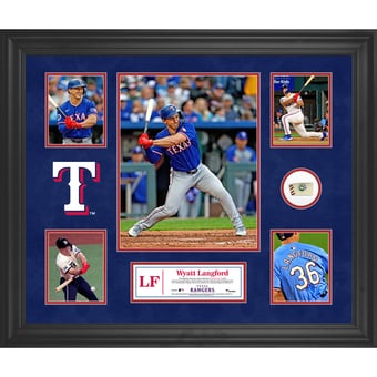 Wyatt Langford Texas Rangers Framed 5-Photo Collage with a Piece of Game-Used Ball