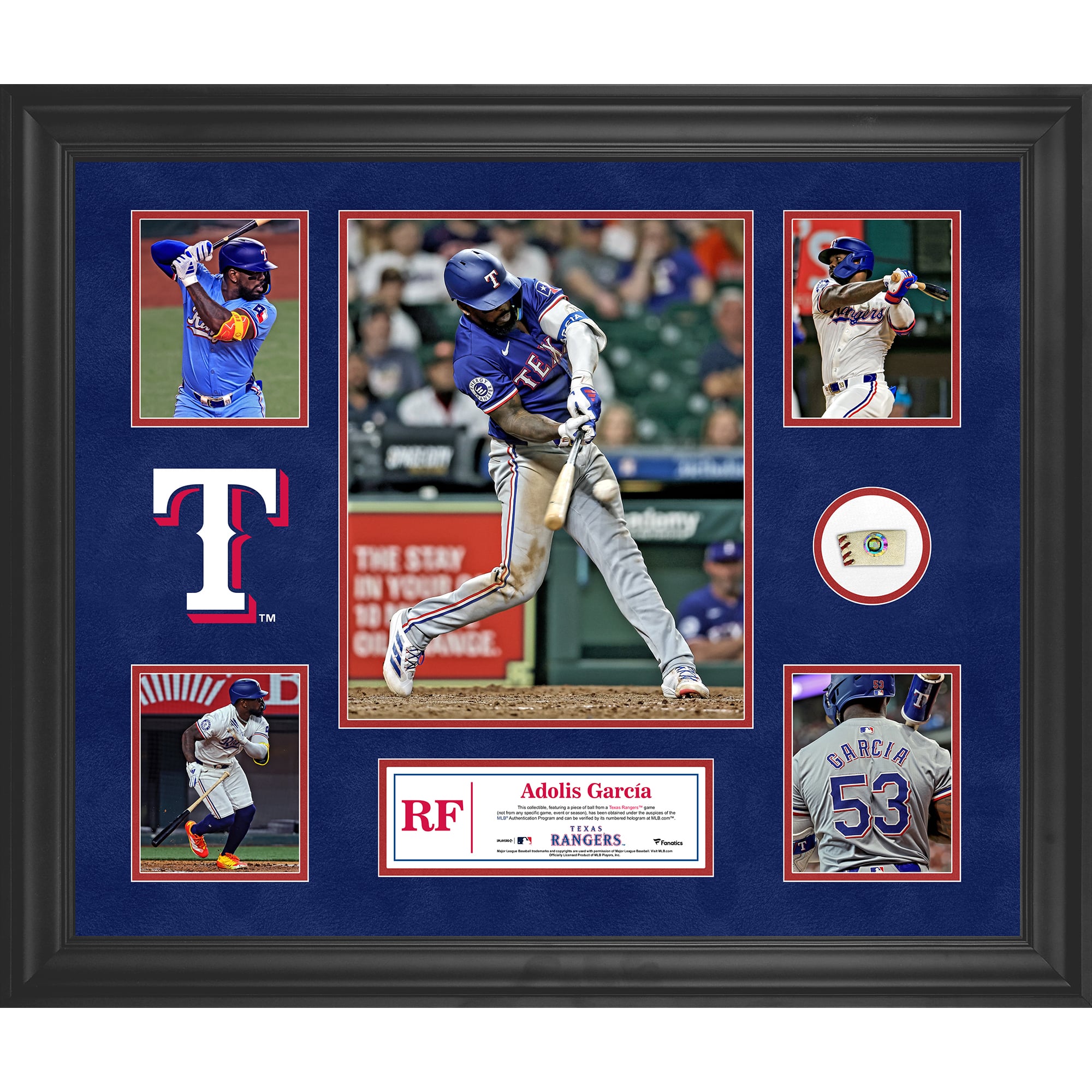 Adolis Garcia Texas Rangers Framed 5-Photo Collage with a Piece of Game-Used Ball Adolis Garcia Texas Rangers Framed 5-Photo Collage with a Piece of Game-Used Ball