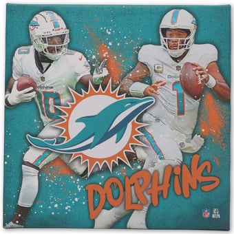 Miami Dolphins 12" x 12" Team Logo and Players Splash Canvas Art
