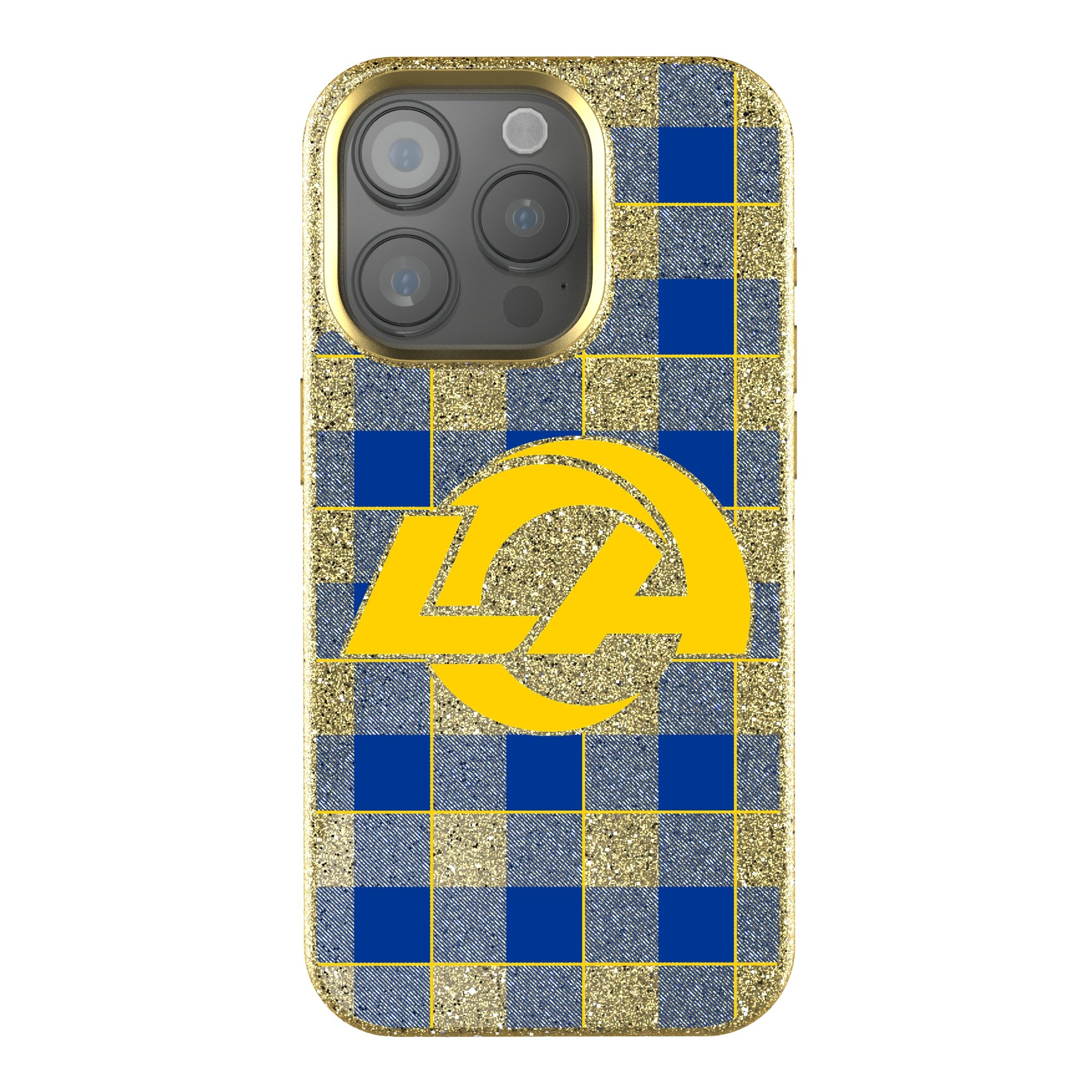 Keyscaper - NFL - Los Angeles Rams Plaid Bling iPhone Case - 14 - Gold