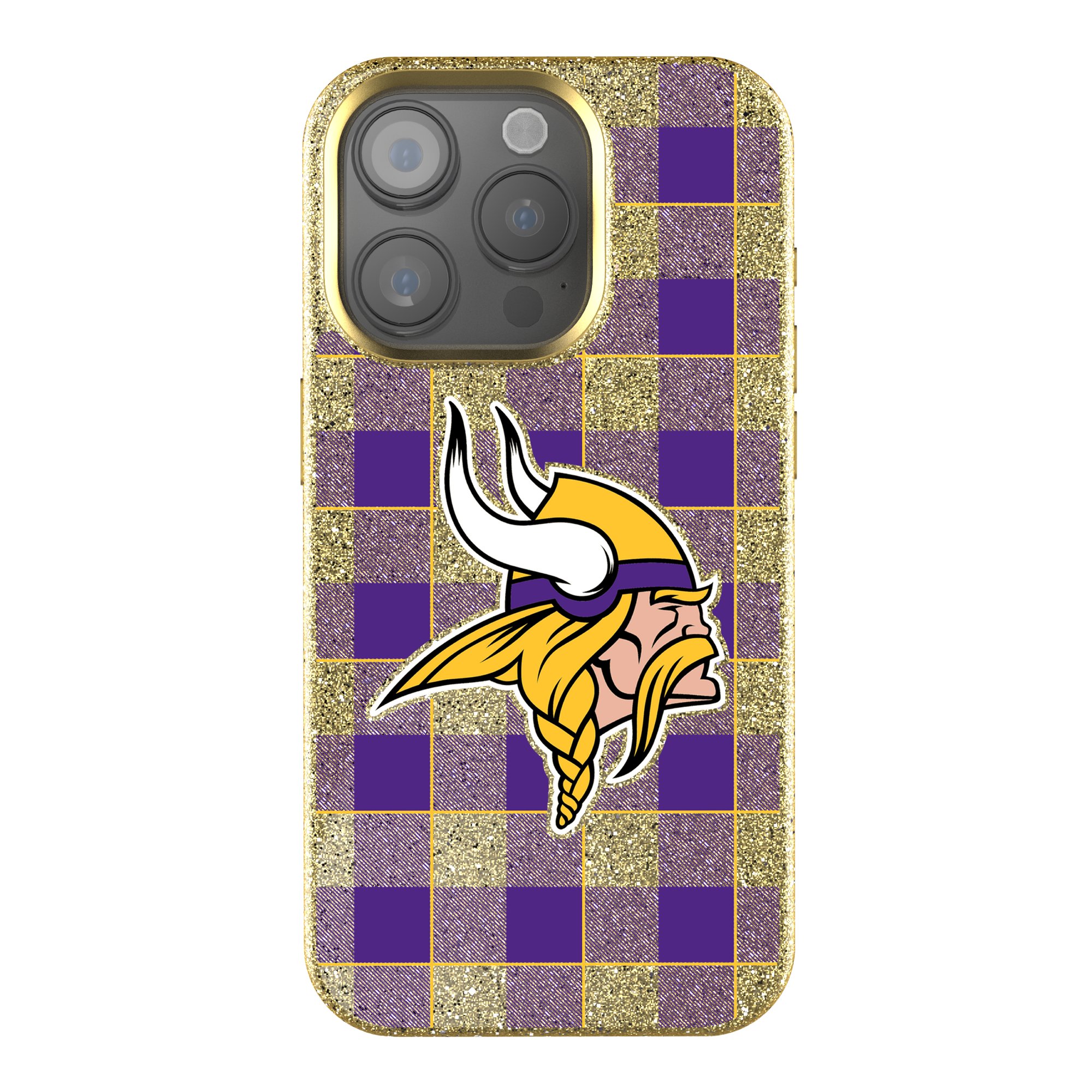 Keyscaper - NFL - Minnesota Vikings Plaid Bling iPhone Case - 16 Pro - Gold