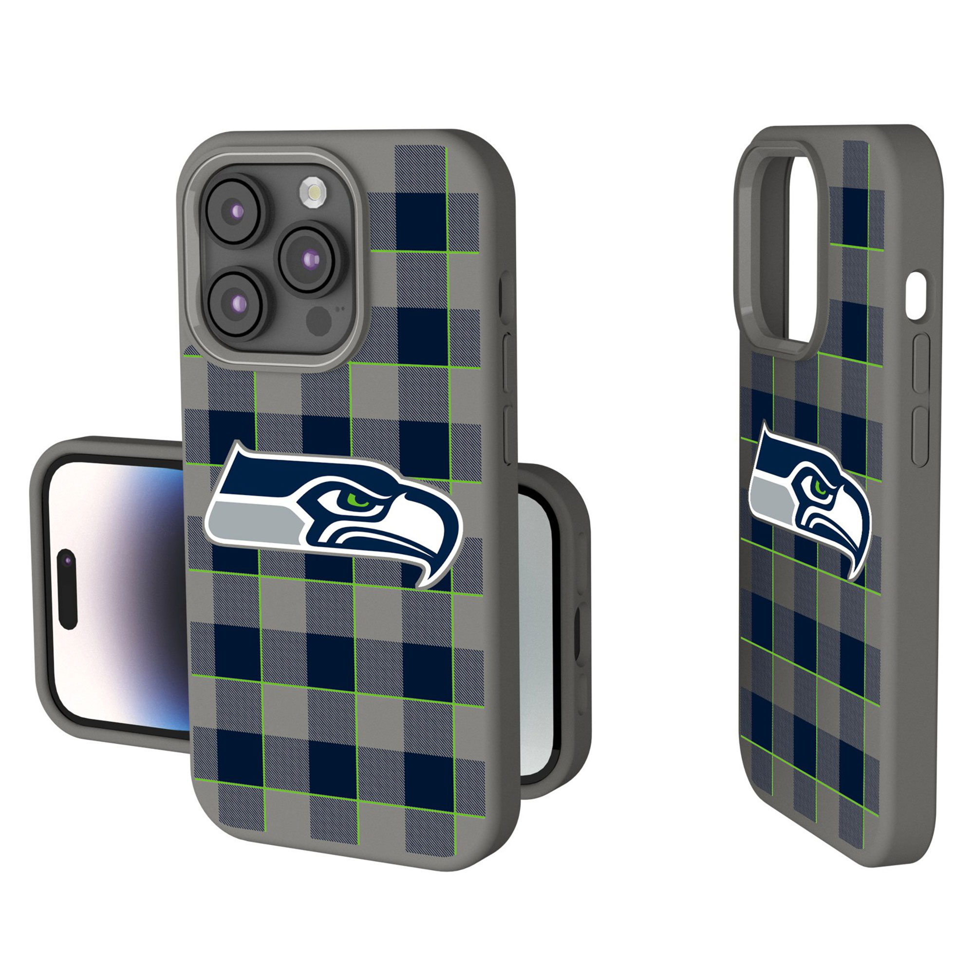Keyscaper - NFL - Seattle Seahawks Plaid Soft Touch iPhone Case - 14 Plus - Gray