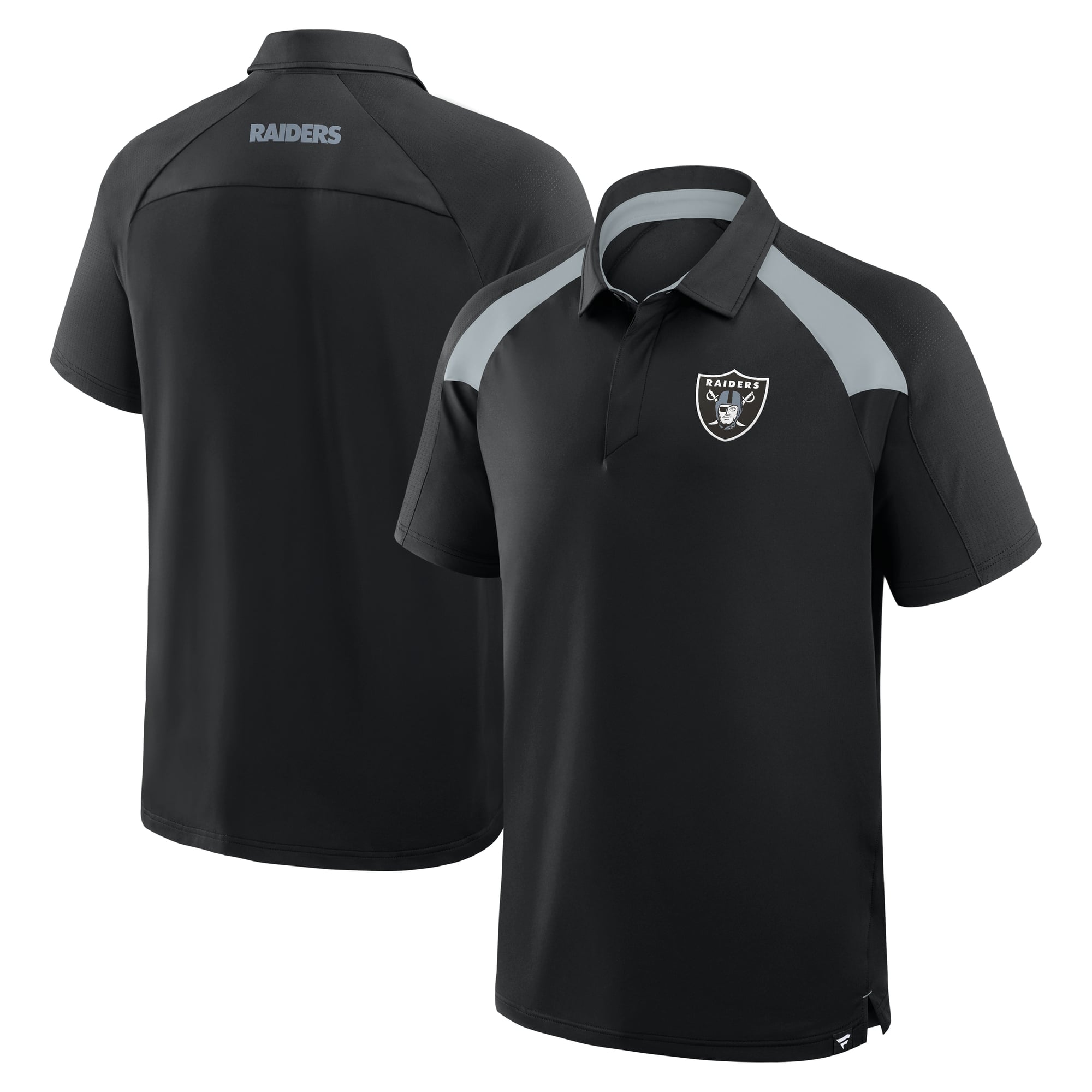 Men’s Fanatics Black Las Vegas Raiders Back Around Raglan Polo Men’s Fanatics Black Las Vegas Raiders Back Around Raglan Polo