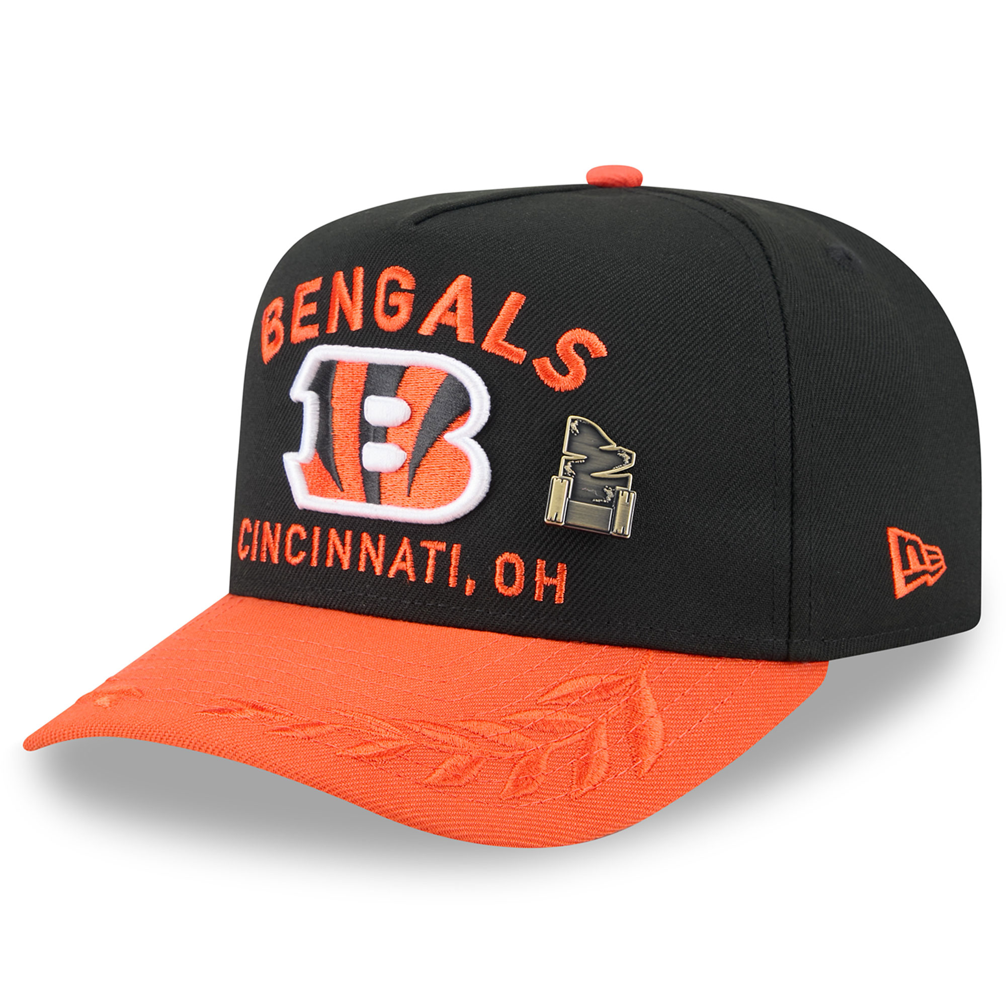 Men's New Era Black/Orange Cincinnati Bengals 2025 NFL Draft On Stage A-Frame 59FIFTY Fitted Hat