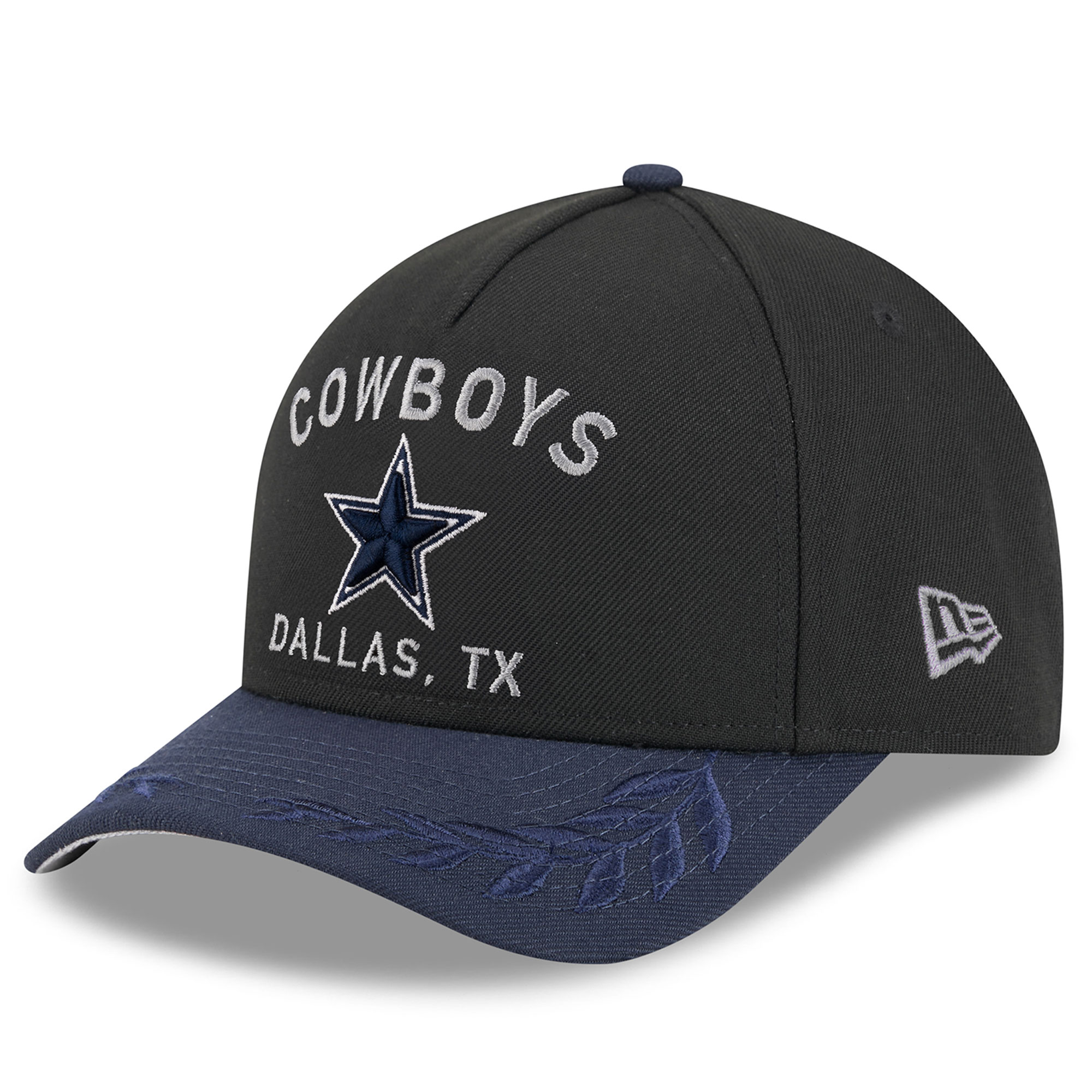 Men's New Era Black/Navy Dallas Cowboys 2025 NFL Draft 9FORTY A-Frame M-Crown Adjustable Hat