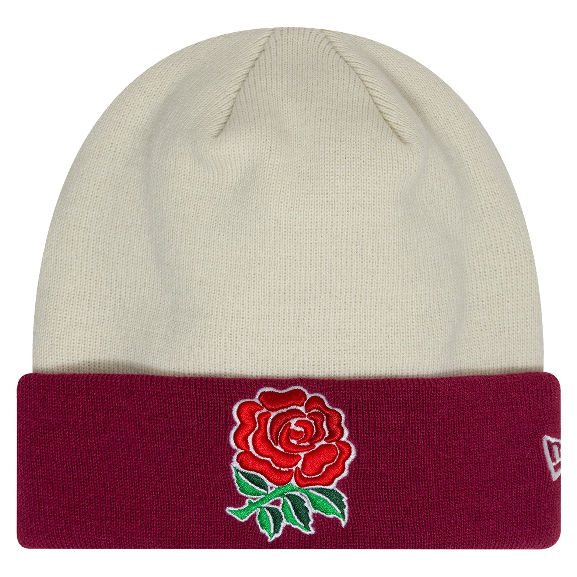 England Rugby New Era Rose Contrast Cuffed Beanie - Ivory/Red