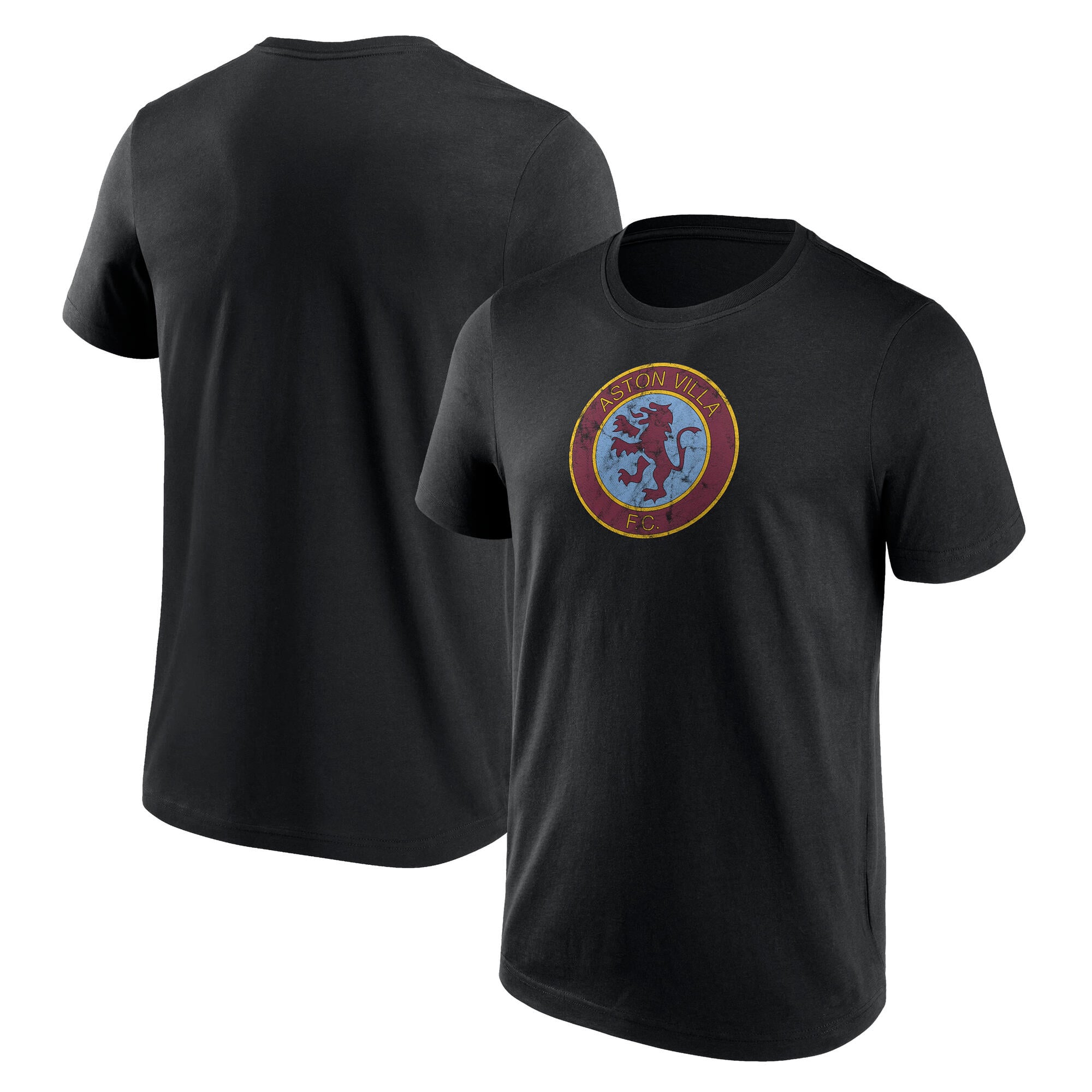 Aston Villa Distressed Retro Graphic SS T-Shirt - Black - Mens