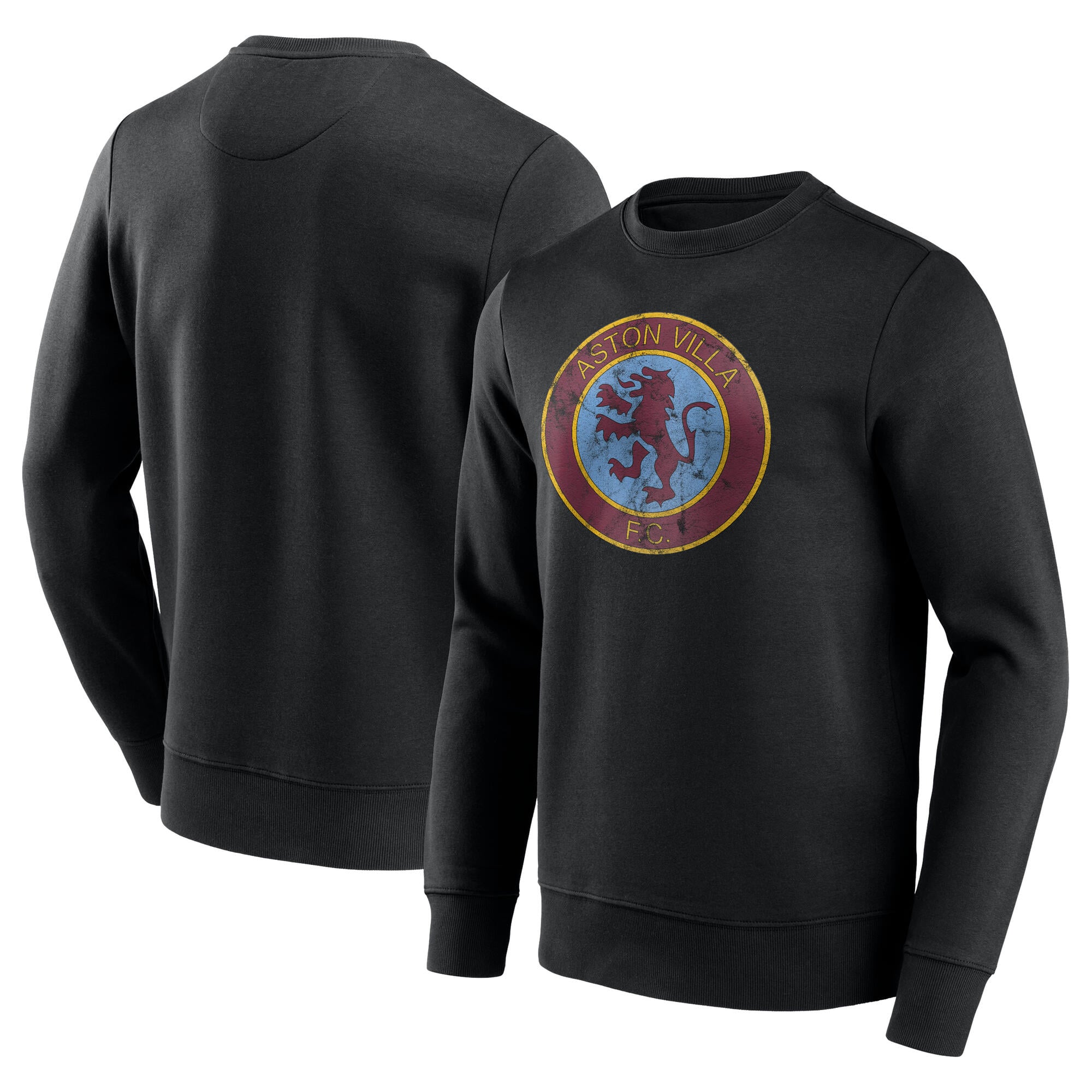 Aston Villa Distressed Retro Graphic Crew Sweatshirt - Black - Mens