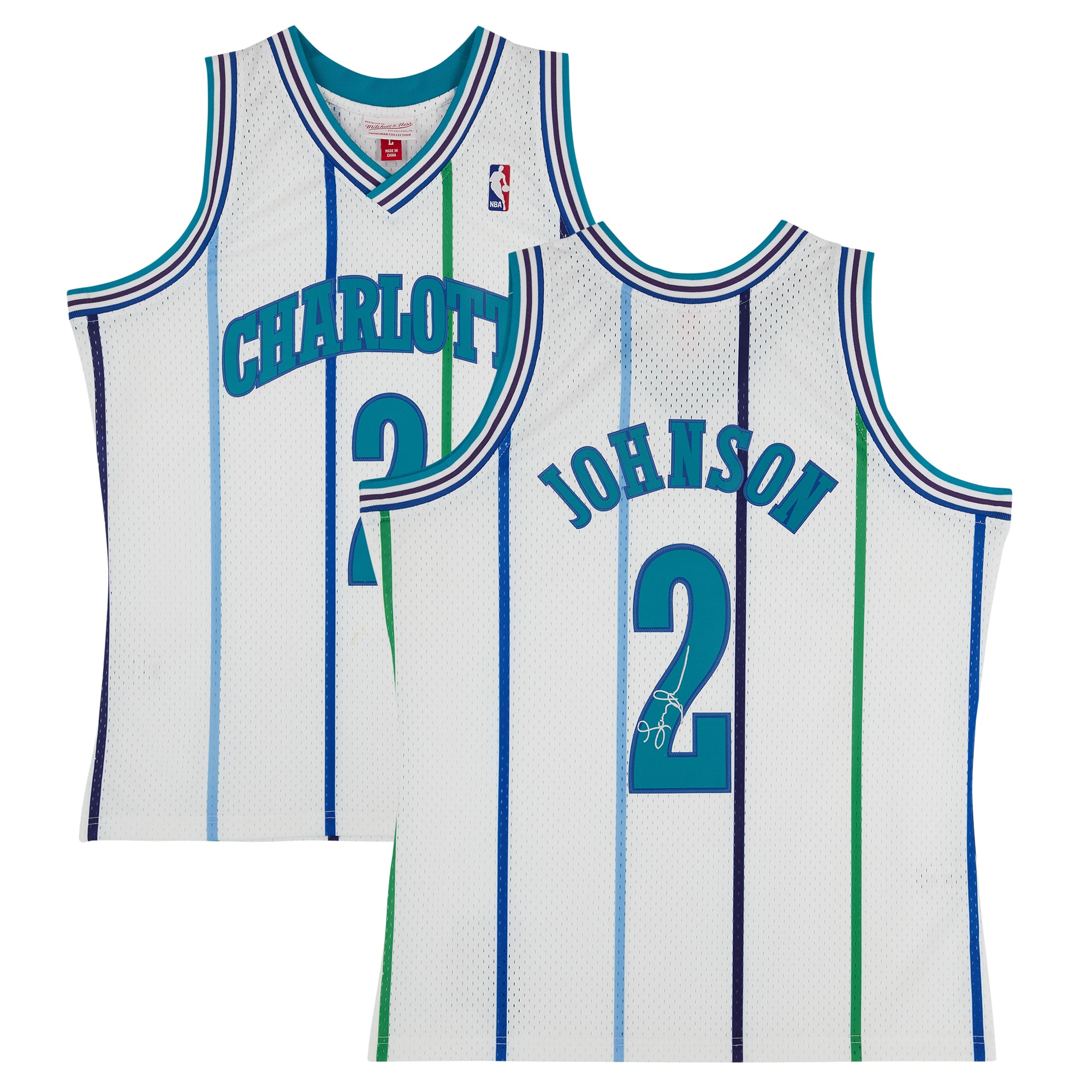Larry Johnson Charlotte Hornets Autographed Mitchell & Ness 1992-93 White Swingman Jersey
