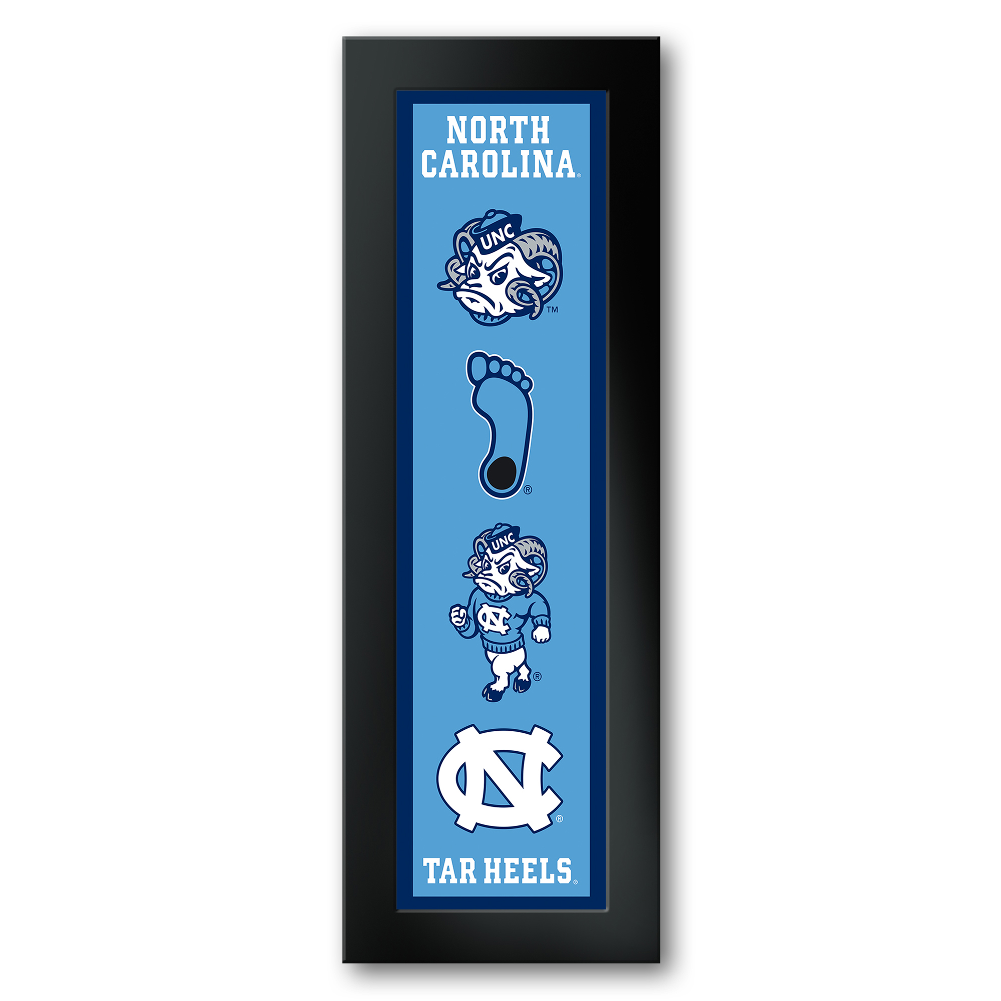 North Carolina Tar Heels Framed 8" x 26" Logo Heritage Art Print
