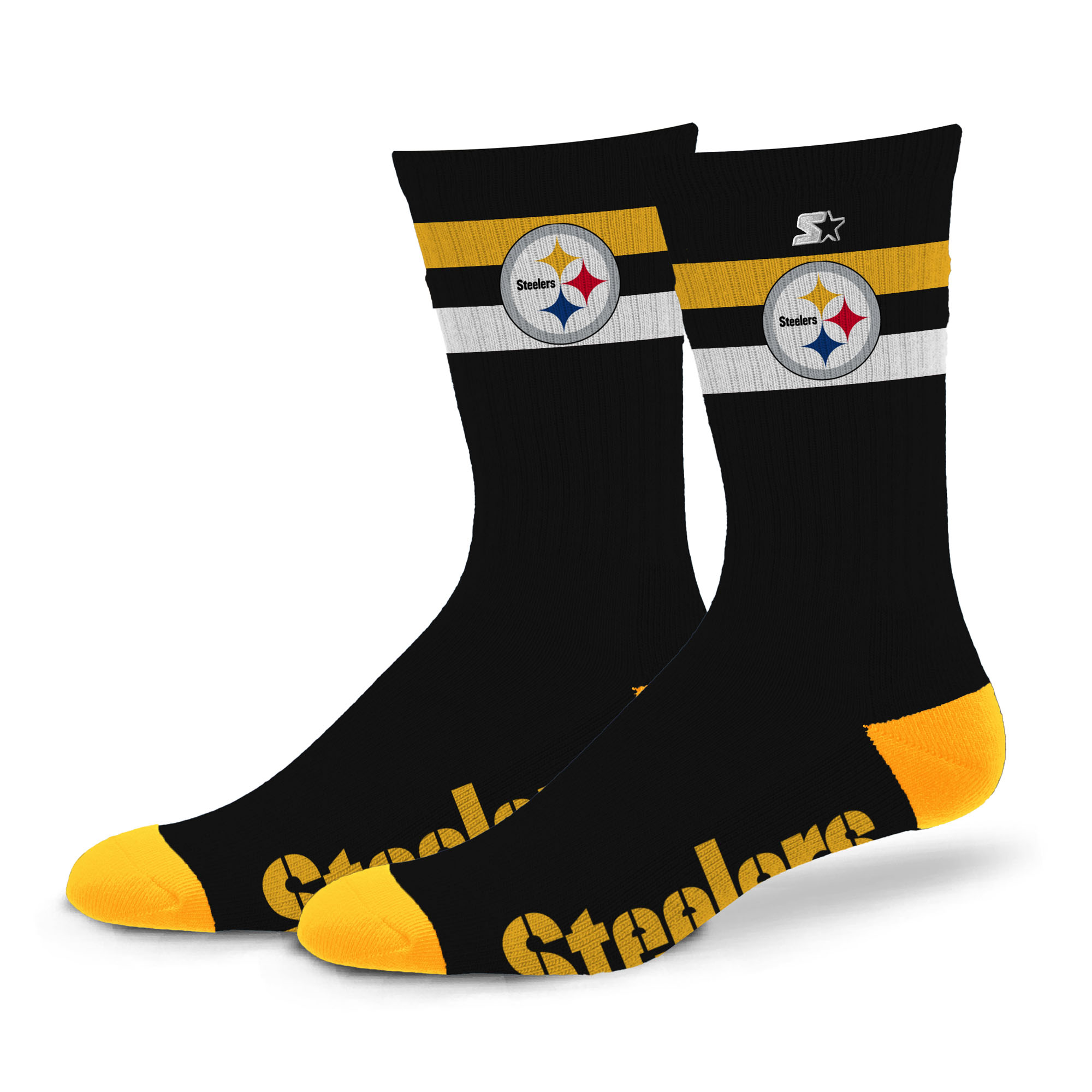 Starter Men's and Women's Pittsburgh Steelers Team Color Two-Stripe Crew Socks - Black