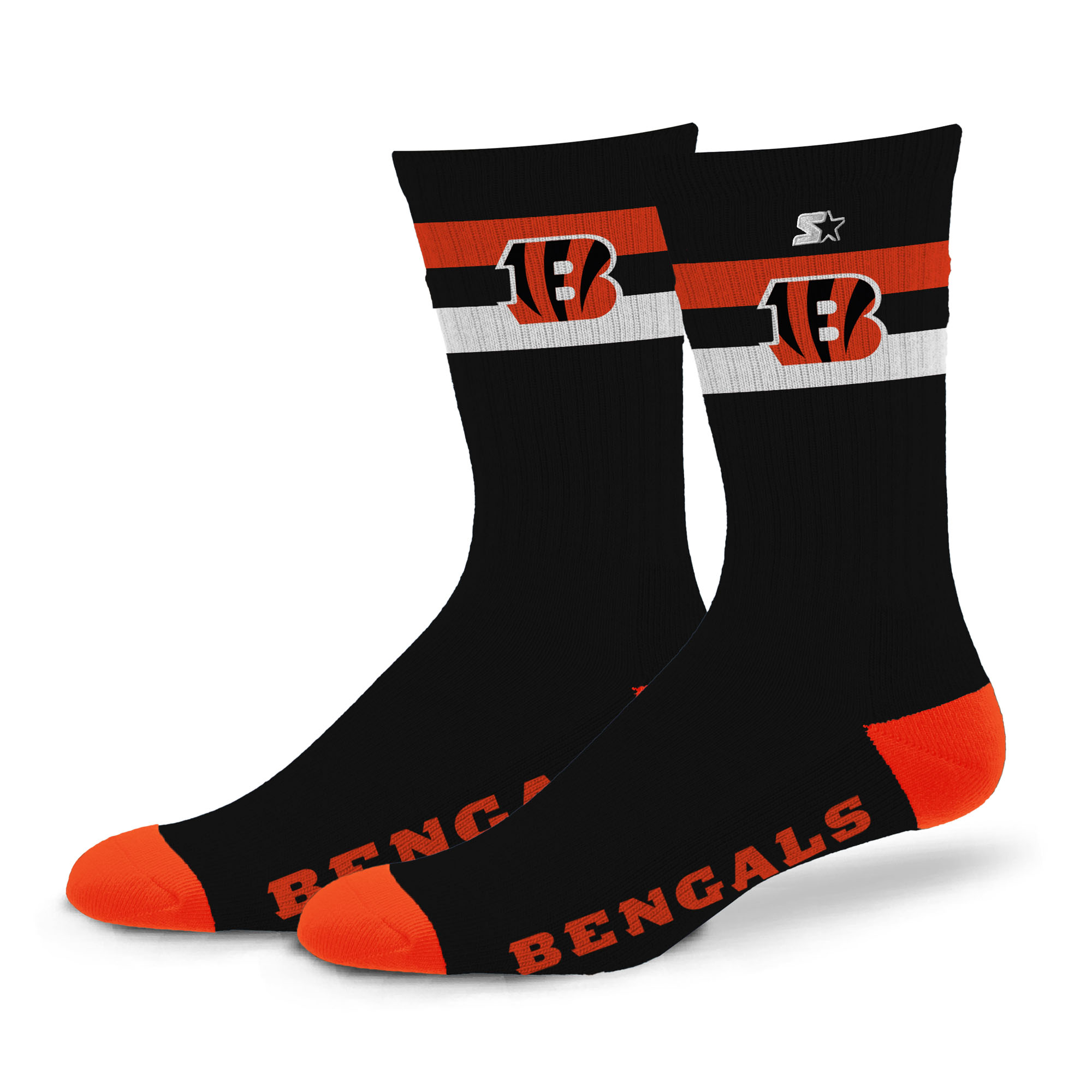 Starter Men's and Women's Cincinnati Bengals Team Color Two-Stripe Crew Socks - Black