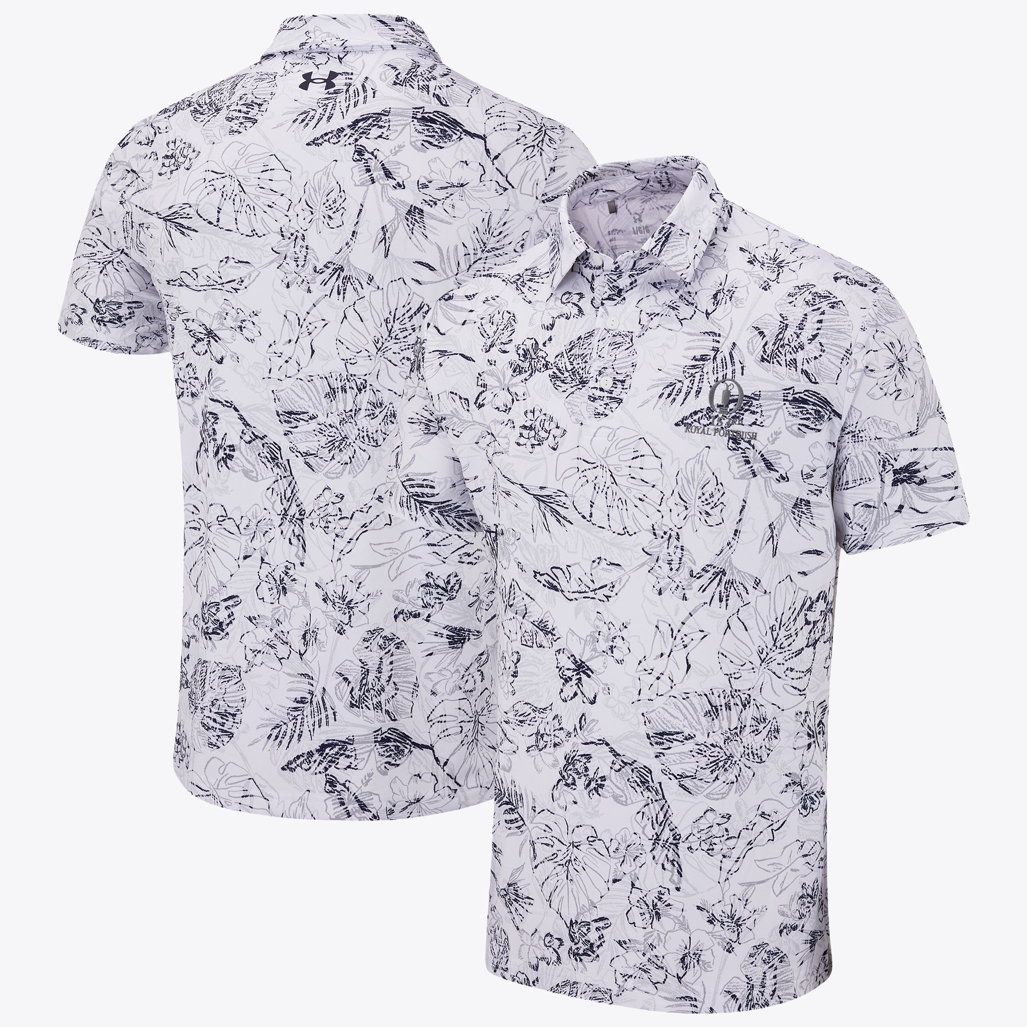 Polo The 153rd Open Royal Portrush Under Armour Playoff 3.0 Hawaii Print - Bianco