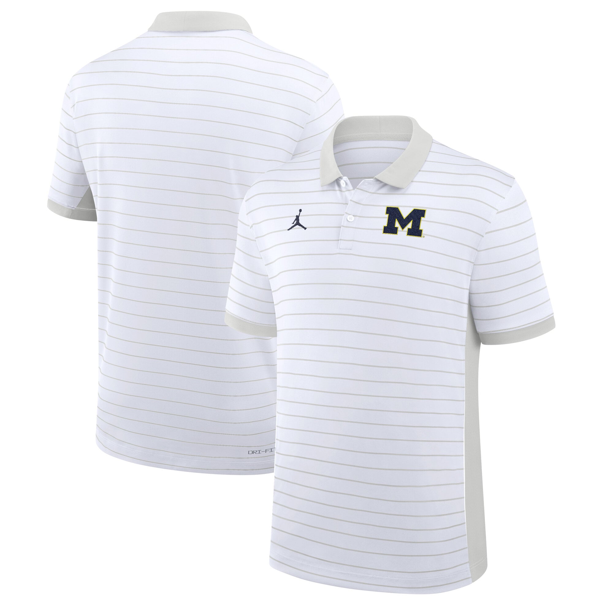 Men's Jordan Brand White Michigan Wolverines 2026 Early Season Coaches Sideline Victory Stripe Dri-FIT Polo