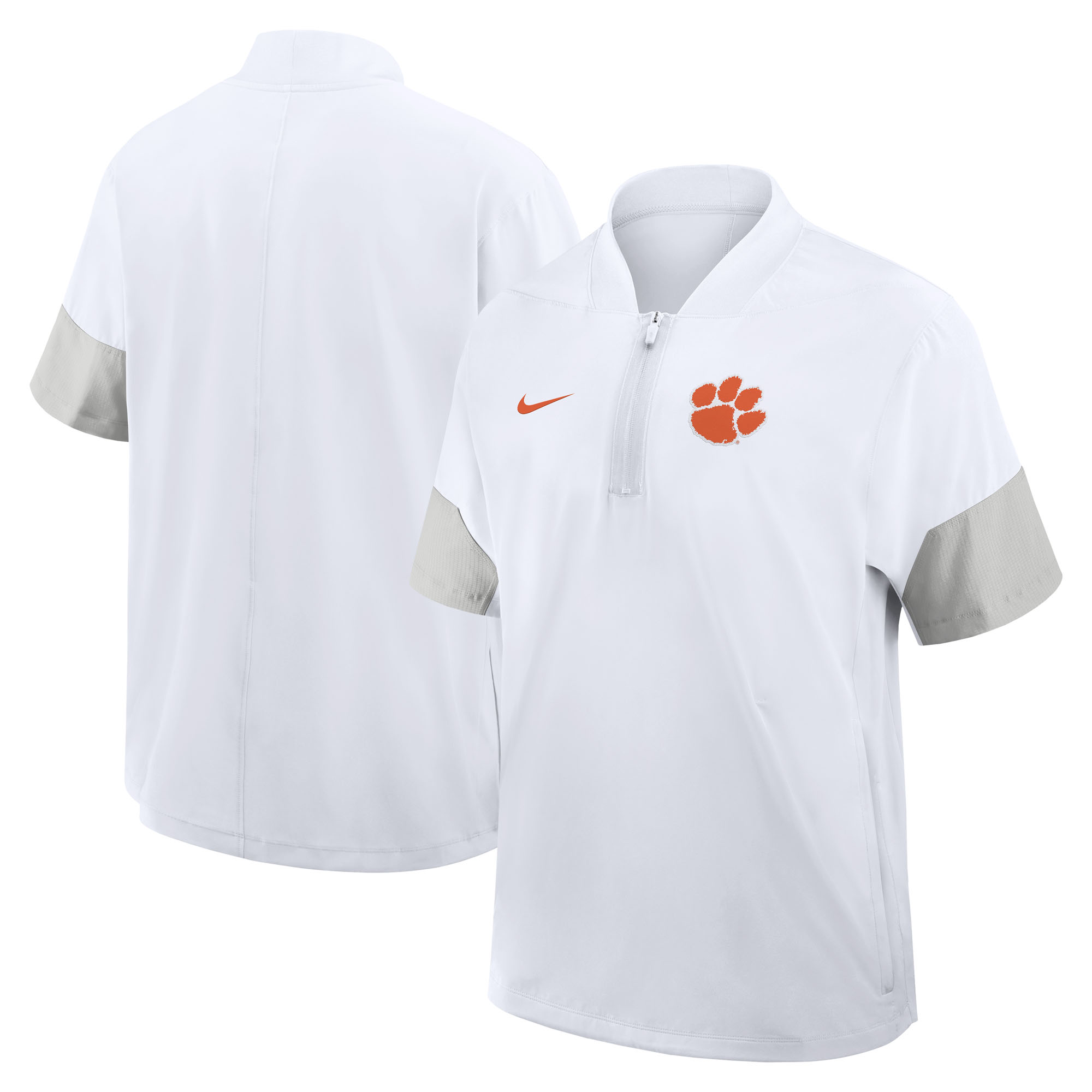 Men's Nike White Clemson Tigers 2025 Sideline Short Sleeve Quarter-Zip Dri-FIT Coach Jacket
