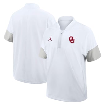 Men's Jordan Brand White Oklahoma Sooners 2025 Sideline Short Sleeve Quarter-Zip Dri-FIT Coach Jacket
