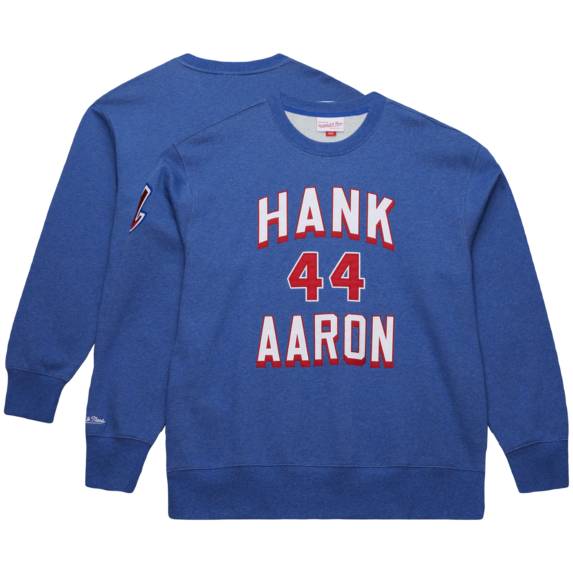 Men's Mitchell & Ness Hank Aaron Royal Atlanta Braves Legends Collection Vintage Logo Fleece Name & Number Pullover Sweatshirt
