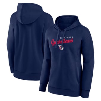 Women's Logo Athletic Navy Cleveland Guardians Logo Triumphant V-Neck Pullover Hoodie