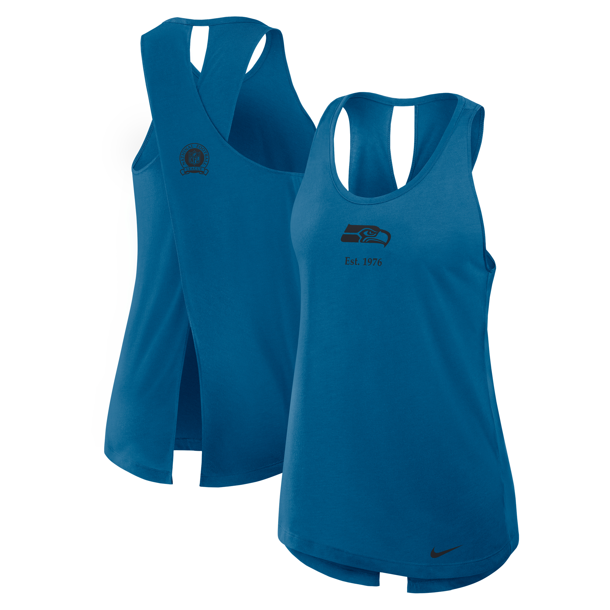 Women's Nike College Navy Seattle Seahawks Glory Open-Back Crisscross Dri-FIT Tank Top