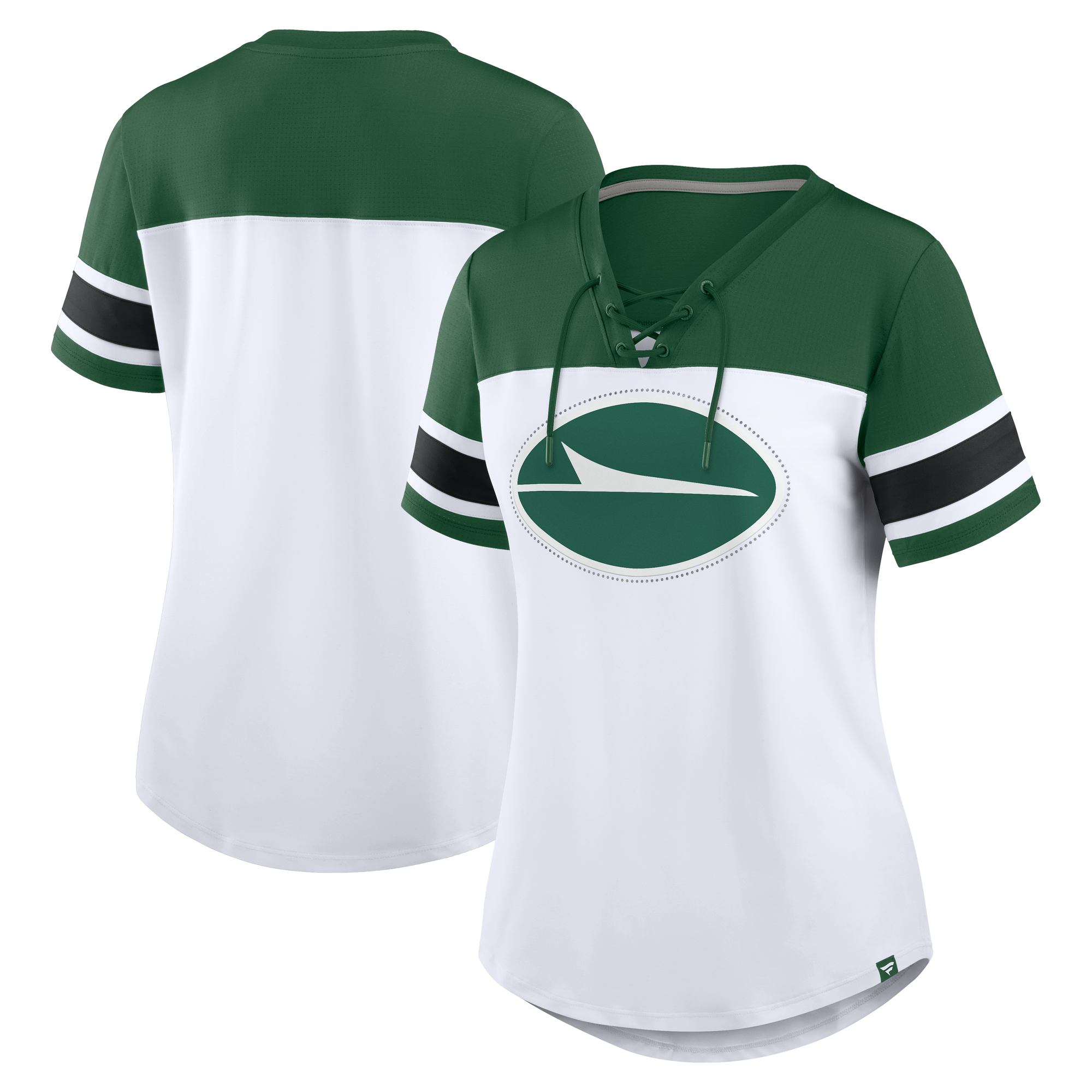 Women's Fanatics White/Green New York Jets Athena Rhinestone Lace-Up V-Neck T-Shirt