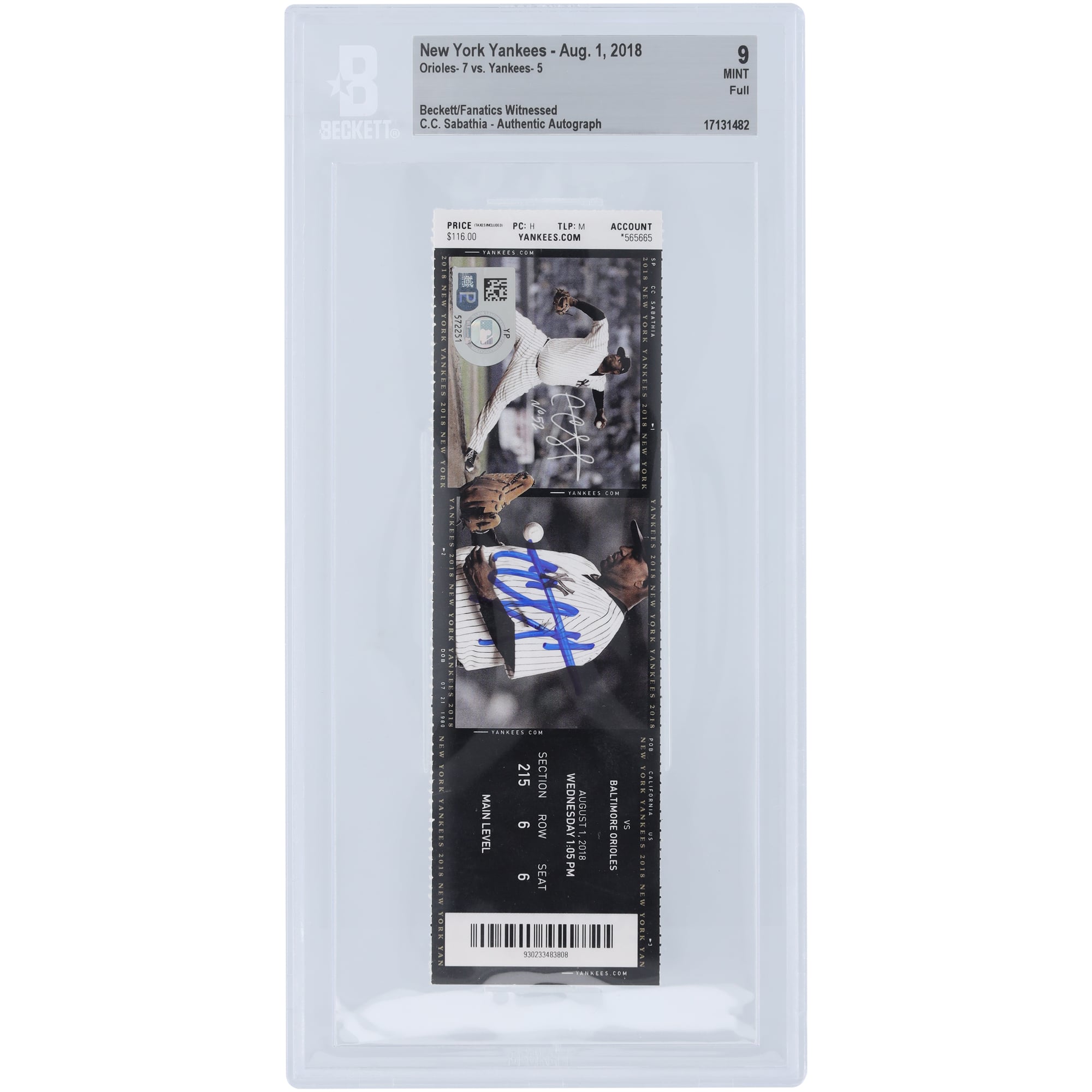 CC Sabathia New York Yankees Autographed Beckett Fanatics Witnessed Authenticated 9 Ticket CC Sabathia New York Yankees Autographed Beckett Fanatics Witnessed Authenticated 9 Ticket