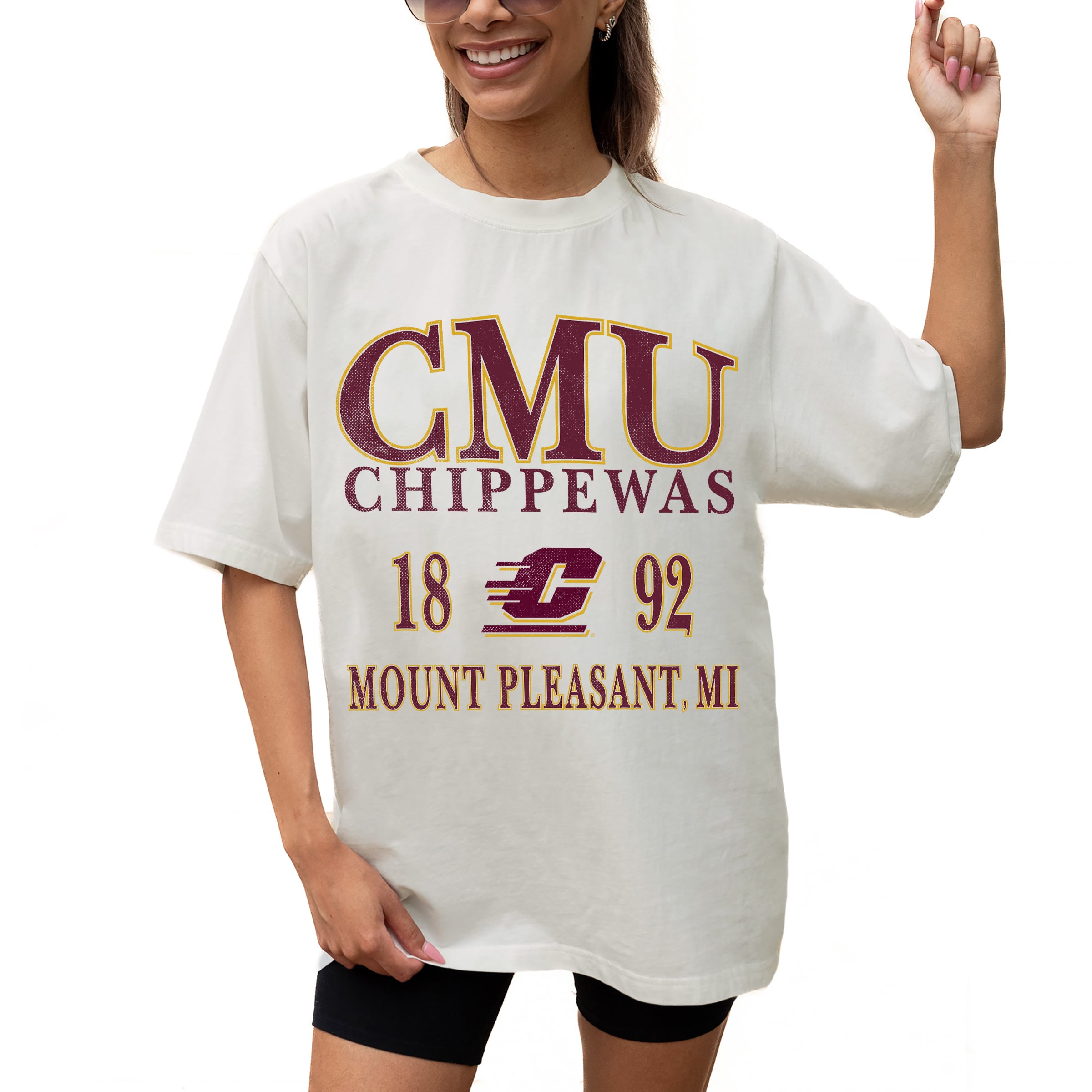 Women's Gameday Couture Cream Central Michigan Chippewas Unity Oversized T-Shirt