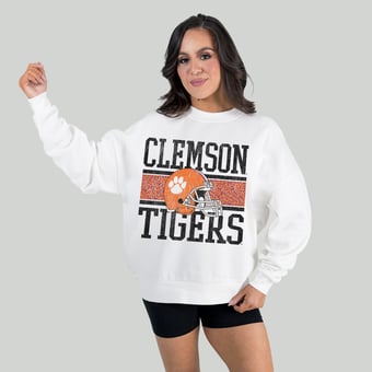Women's Gameday Couture White Clemson Tigers Fair Catch Pullover Sweatshirt