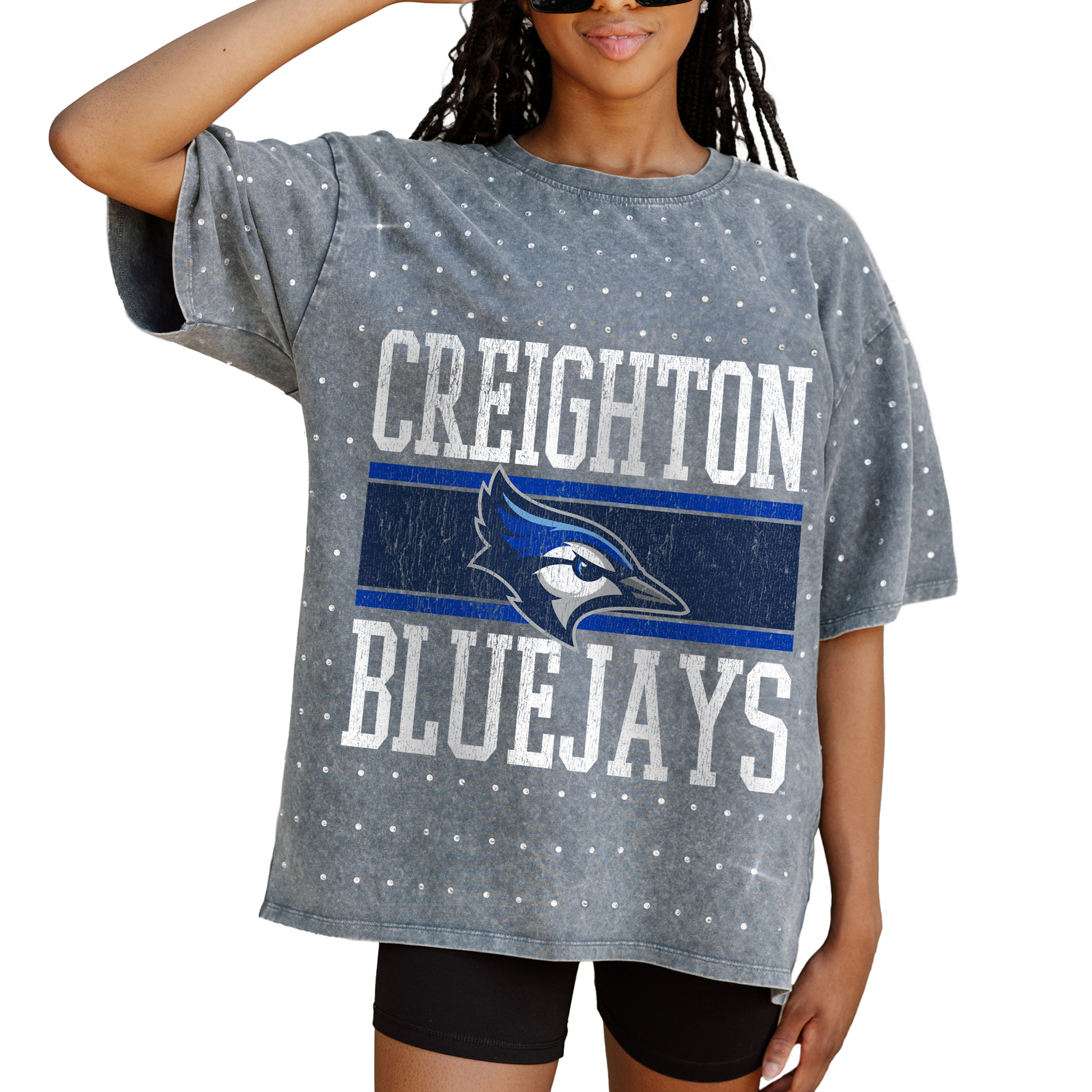 Women's Gameday Couture Gray Creighton Bluejays On the Ball Oversized T-Shirt