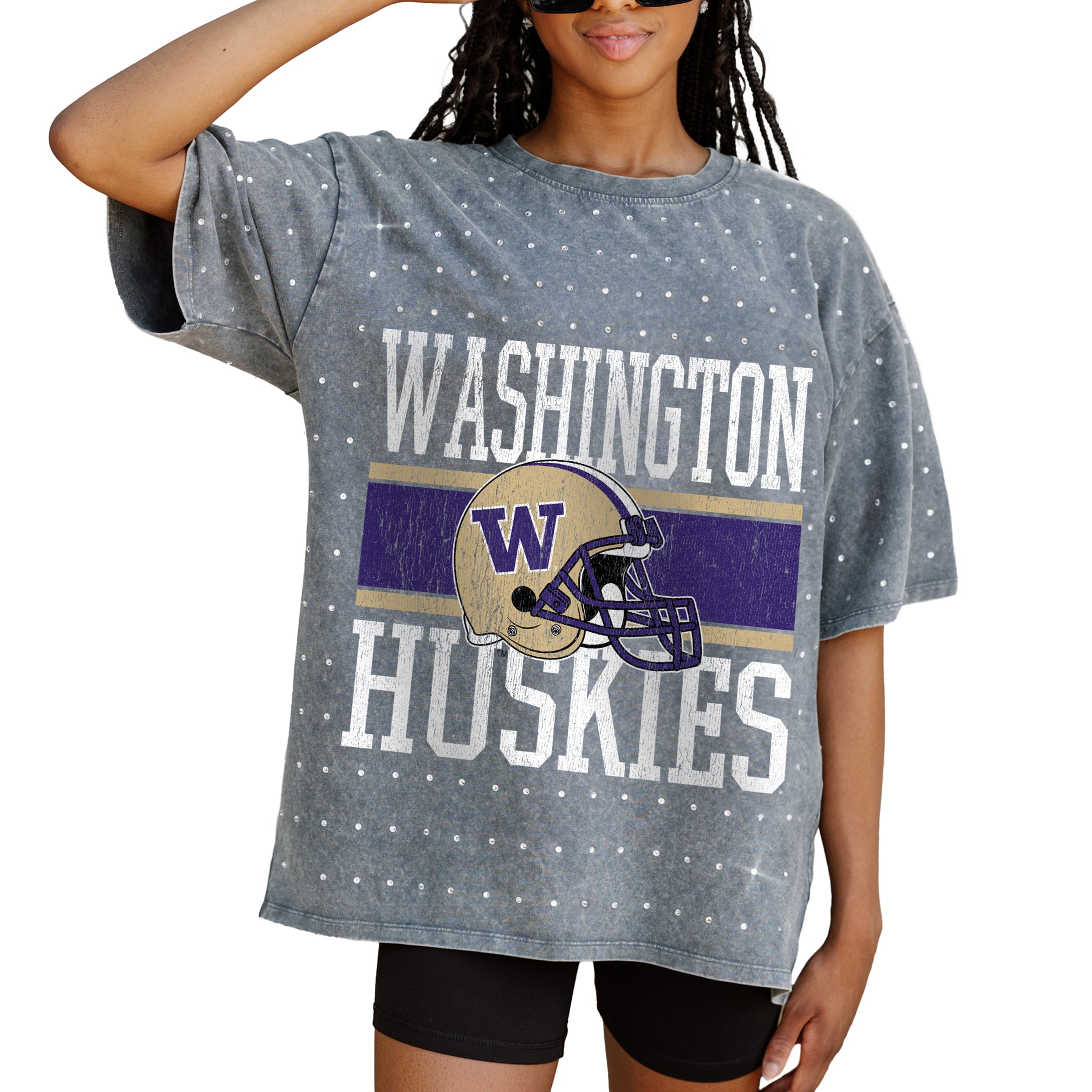 Women's Gameday Couture Gray Washington Huskies On the Ball Oversized T-Shirt