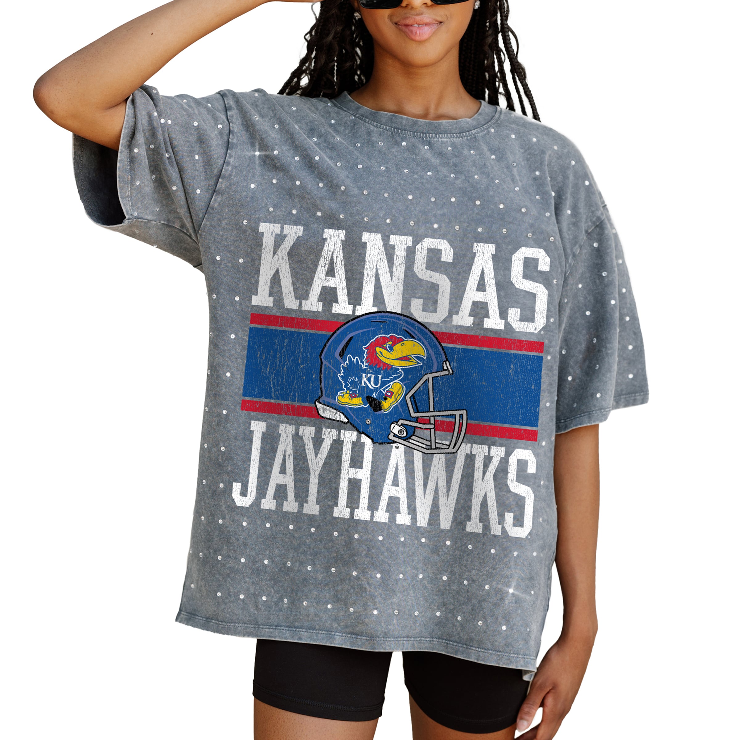 Women's Gameday Couture Gray Kansas Jayhawks On the Ball Oversized T-Shirt