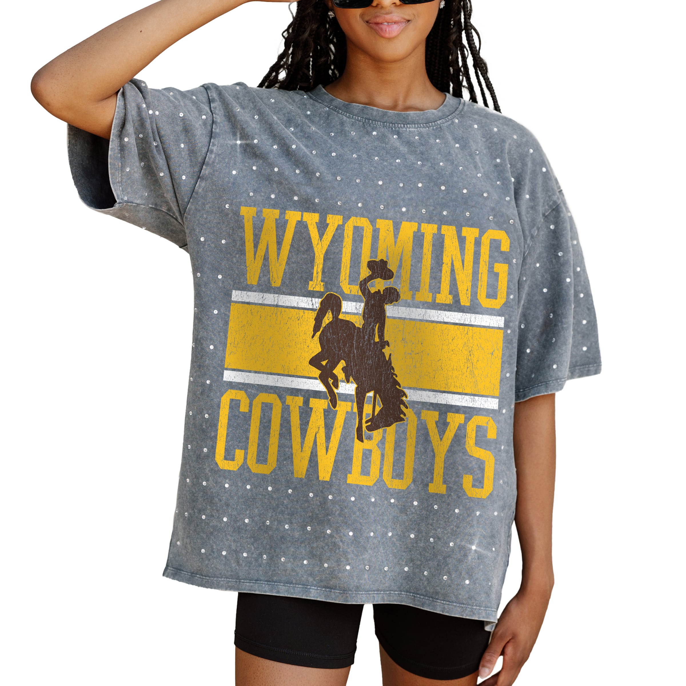 Women's Gameday Couture Gray Wyoming Cowboys On the Ball Oversized T-Shirt