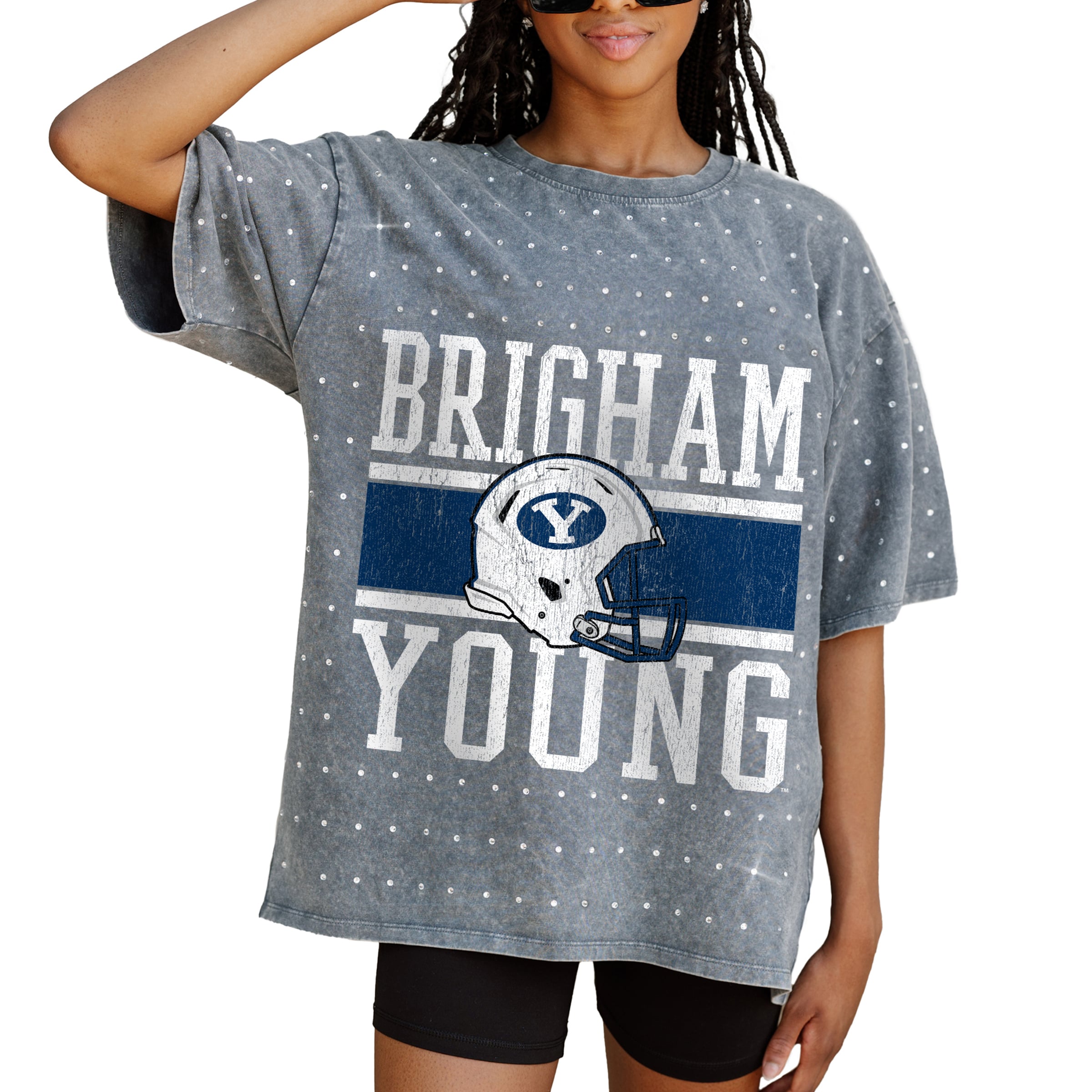 Women's Gameday Couture Gray BYU Cougars On the Ball Oversized T-Shirt