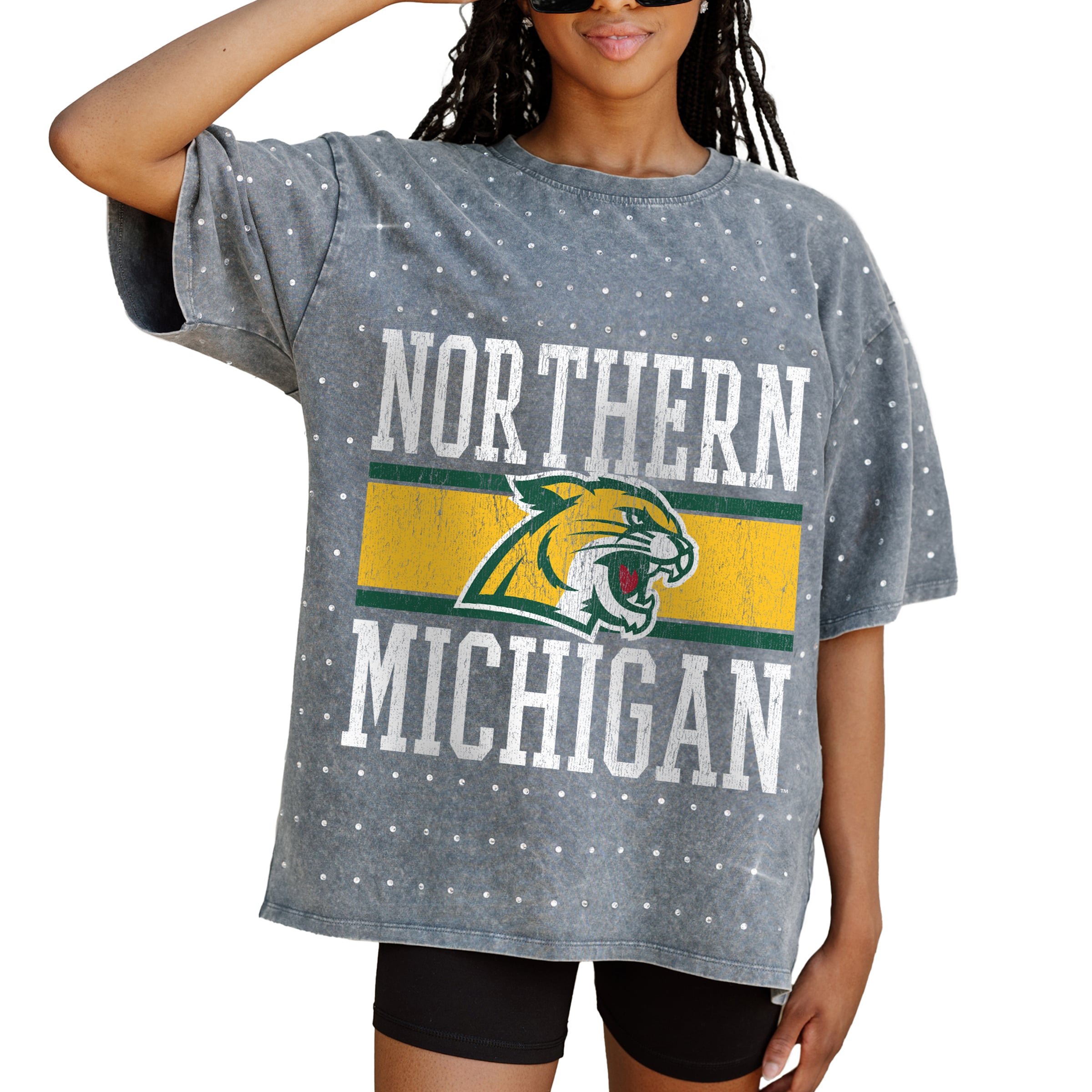 Women's Gameday Couture Gray Northern Michigan Wildcats On the Ball Oversized T-Shirt