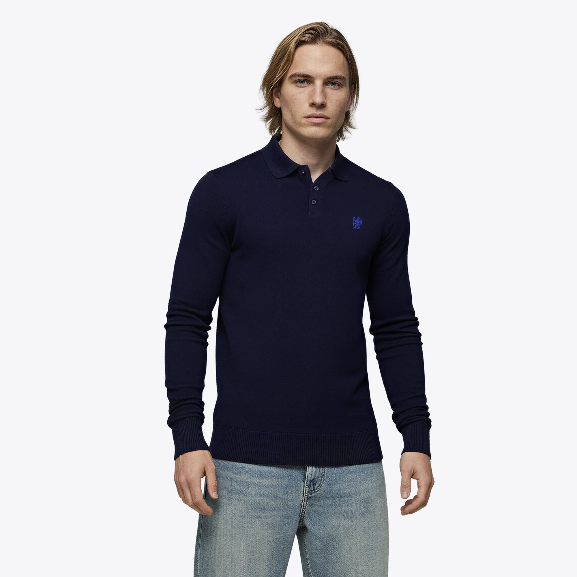 Polo en tricot à manches longues Chelsea - Bleu marine - Homme