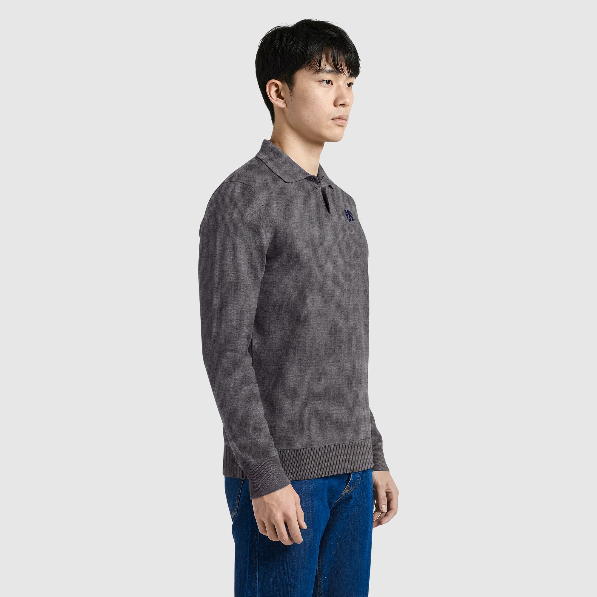 Polo en tricot à manches longues Chelsea - Gris - Homme