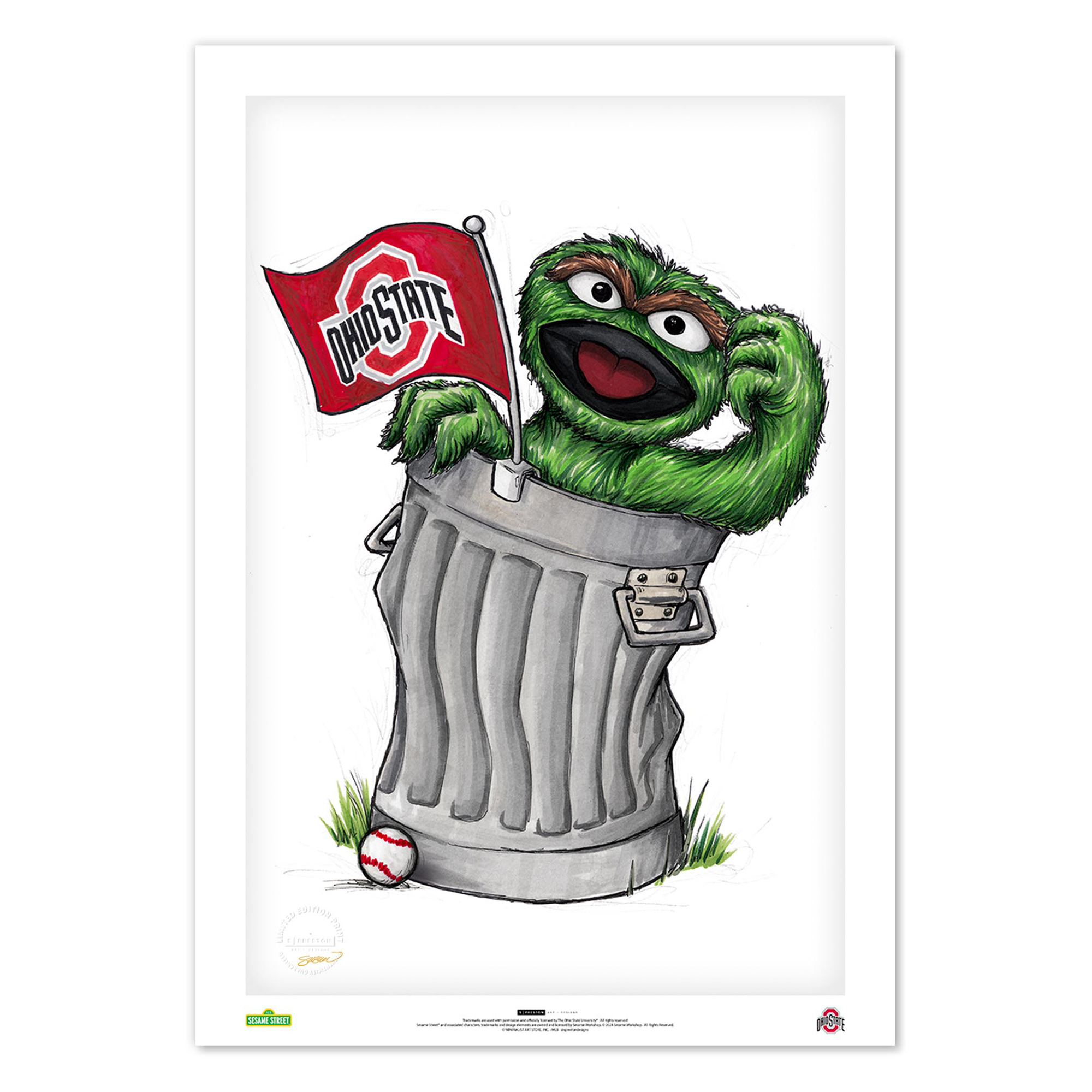 Oscar the Grouch Ohio State Buckeyes 24" x 36" Sesame Street Limited Edition Fine Art Print