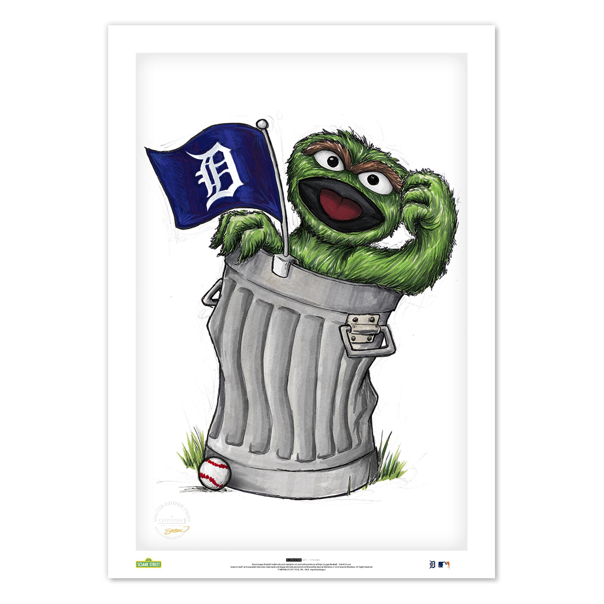 Oscar the Grouch Detroit Tigers 24" x 36" Sesame Street Limited Edition Fine Art Print