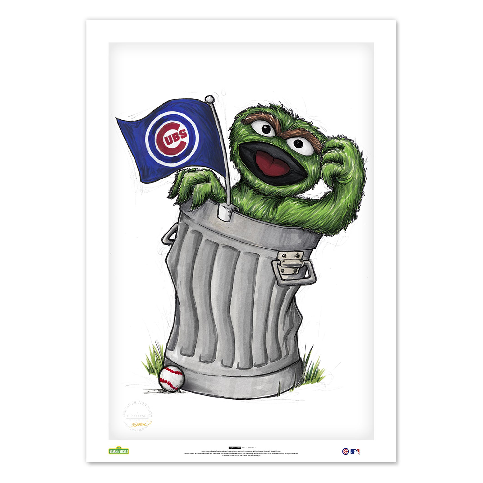 Oscar the Grouch Chicago Cubs 24" x 36" Sesame Street Limited Edition Fine Art Print