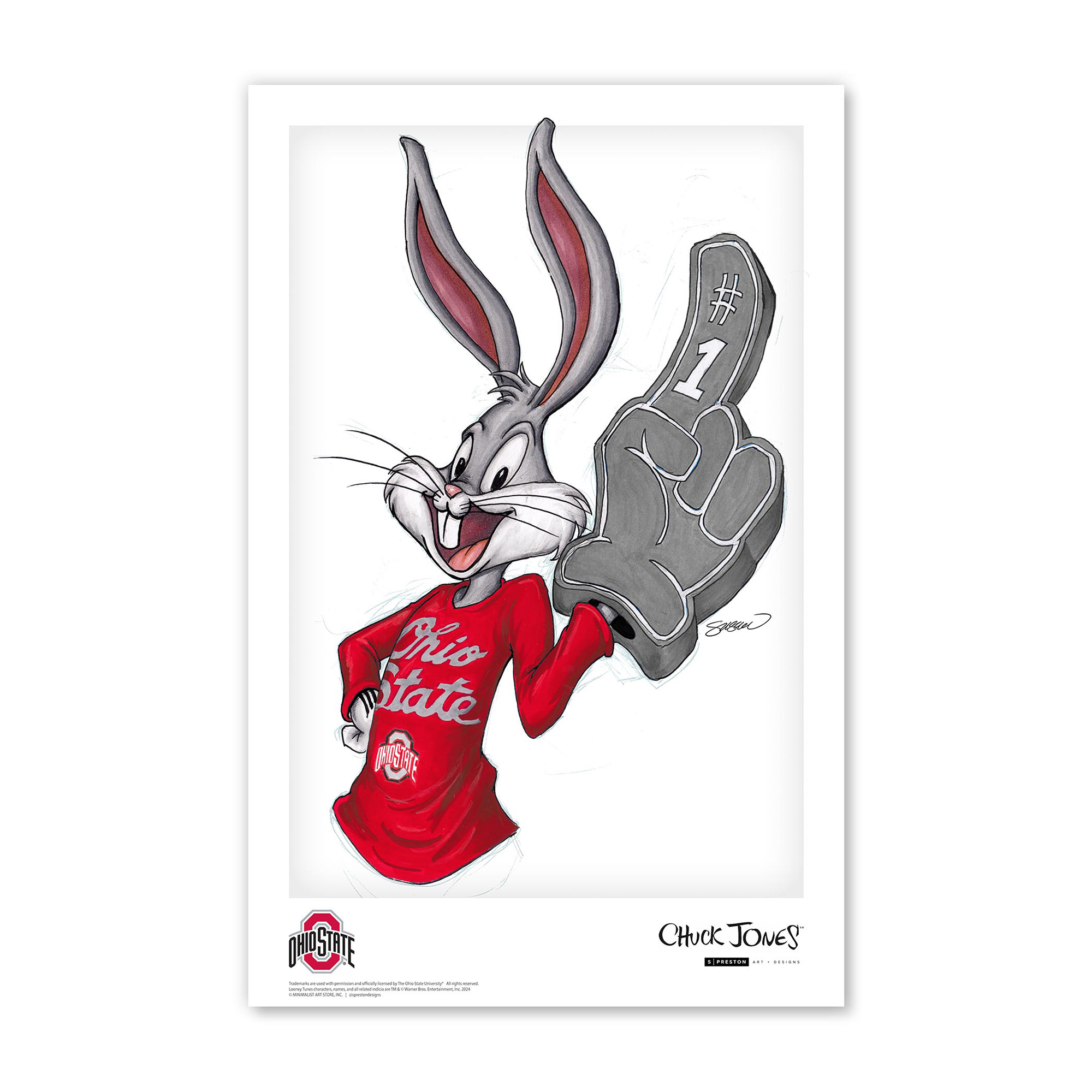 Bugs Bunny Ohio State Buckeyes 11" x 17" Looney Tunes Poster Print