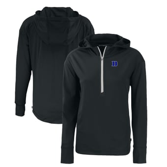 Women's Cutter & Buck Black Duke Blue Devils Daybreak Eco Recycled Half-Zip Hoodie