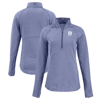 Women's Cutter & Buck Heather Blue Duke Blue Devils Peshastin Eco Fleece Recycled Half-Zip Tri-Blend Jacket