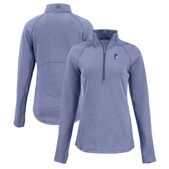Women's Cutter & Buck Heather Blue Duke Blue Devils Peshastin Eco Fleece Recycled Half-Zip Tri-Blend Jacket