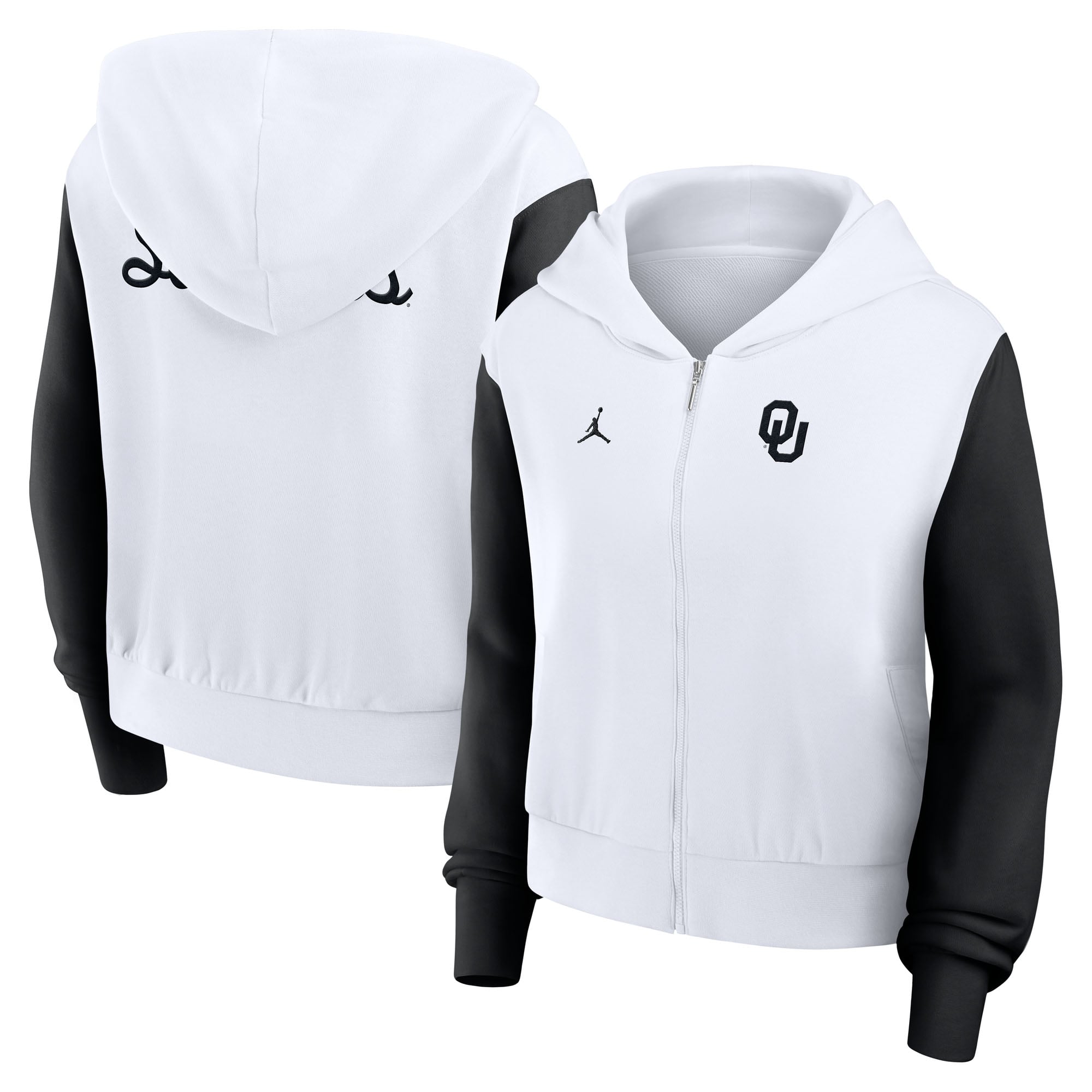 Women's Jordan Brand White Oklahoma Sooners Cropped Color-Block Script Full-Zip Hoodie