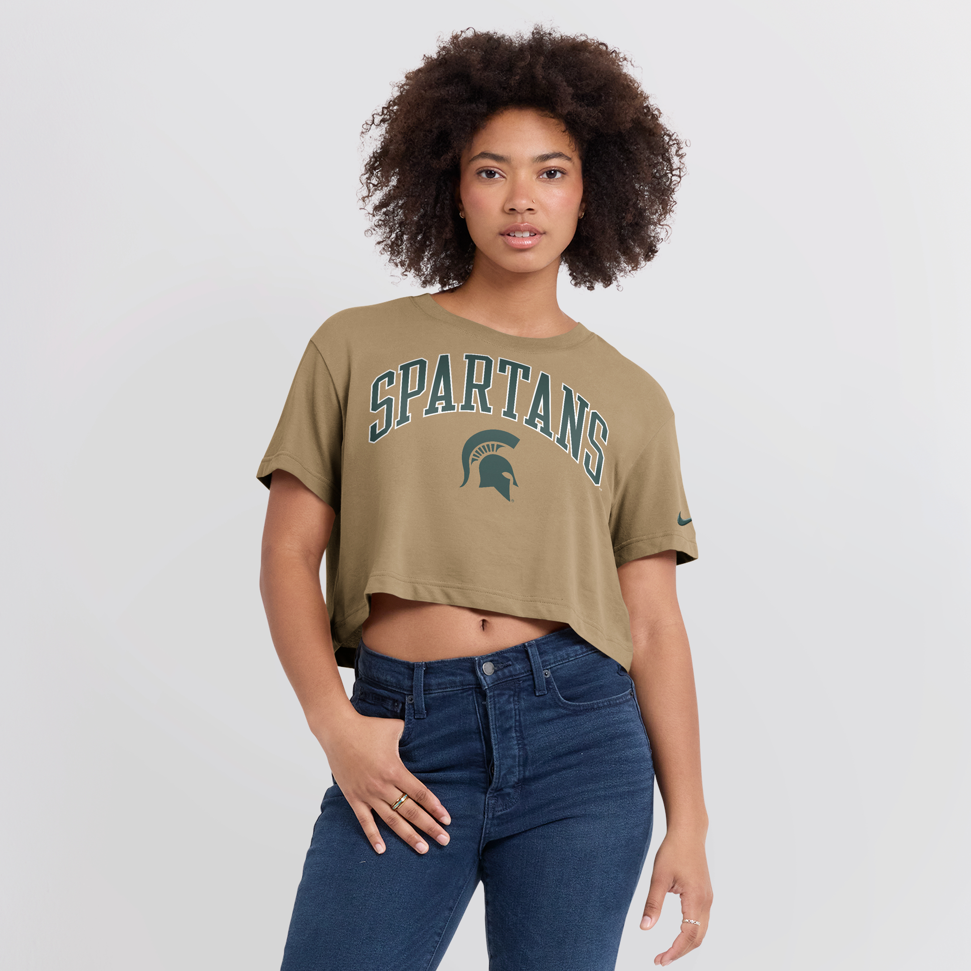 Women's Nike Tan Michigan State Spartans Athletic Prep Arch Dri-FIT Cropped T-Shirt